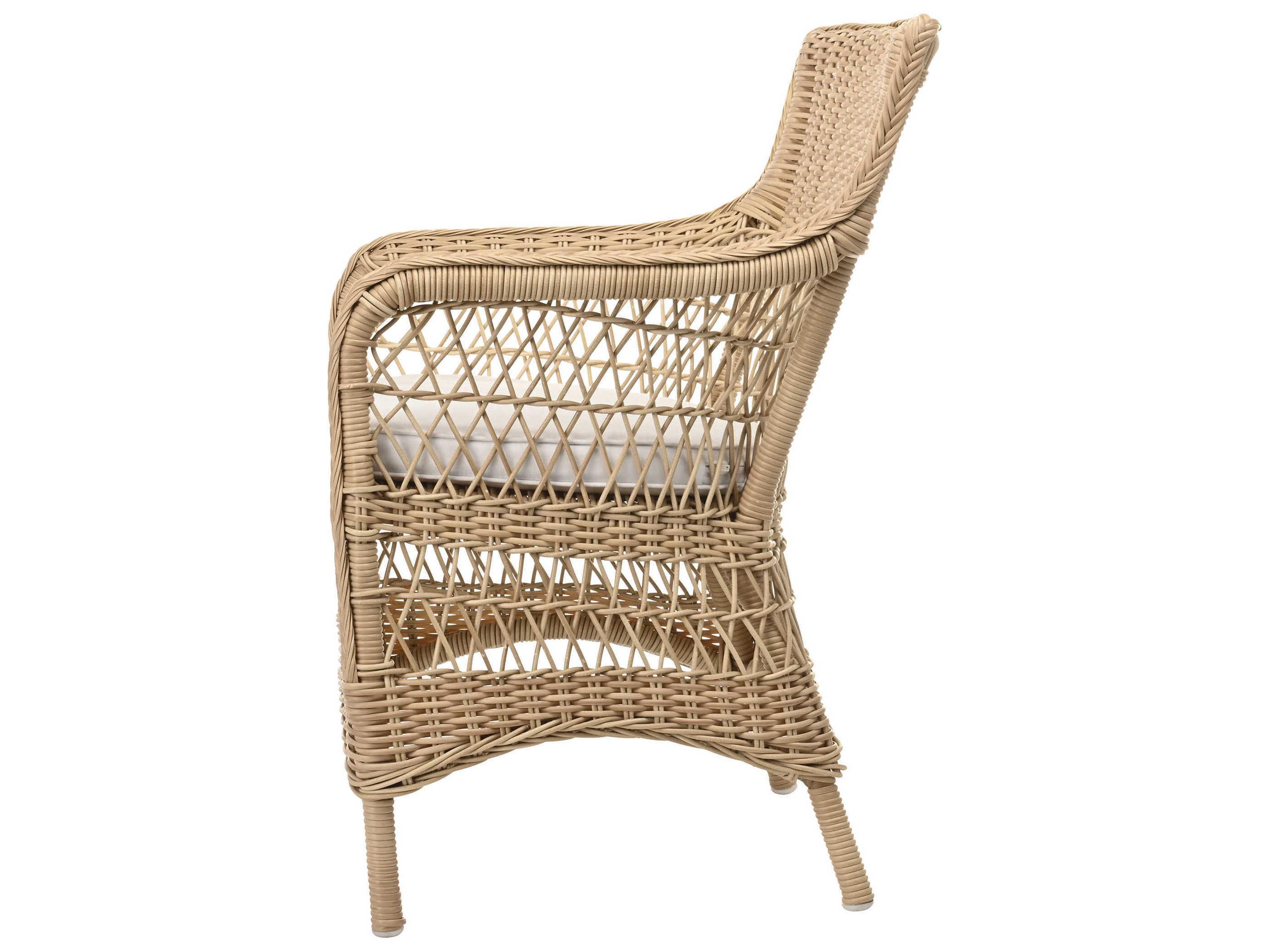 Sika Indoor Georgia Garden Marie Rattan White Upholstered Arm Dining Chair with Cushion
