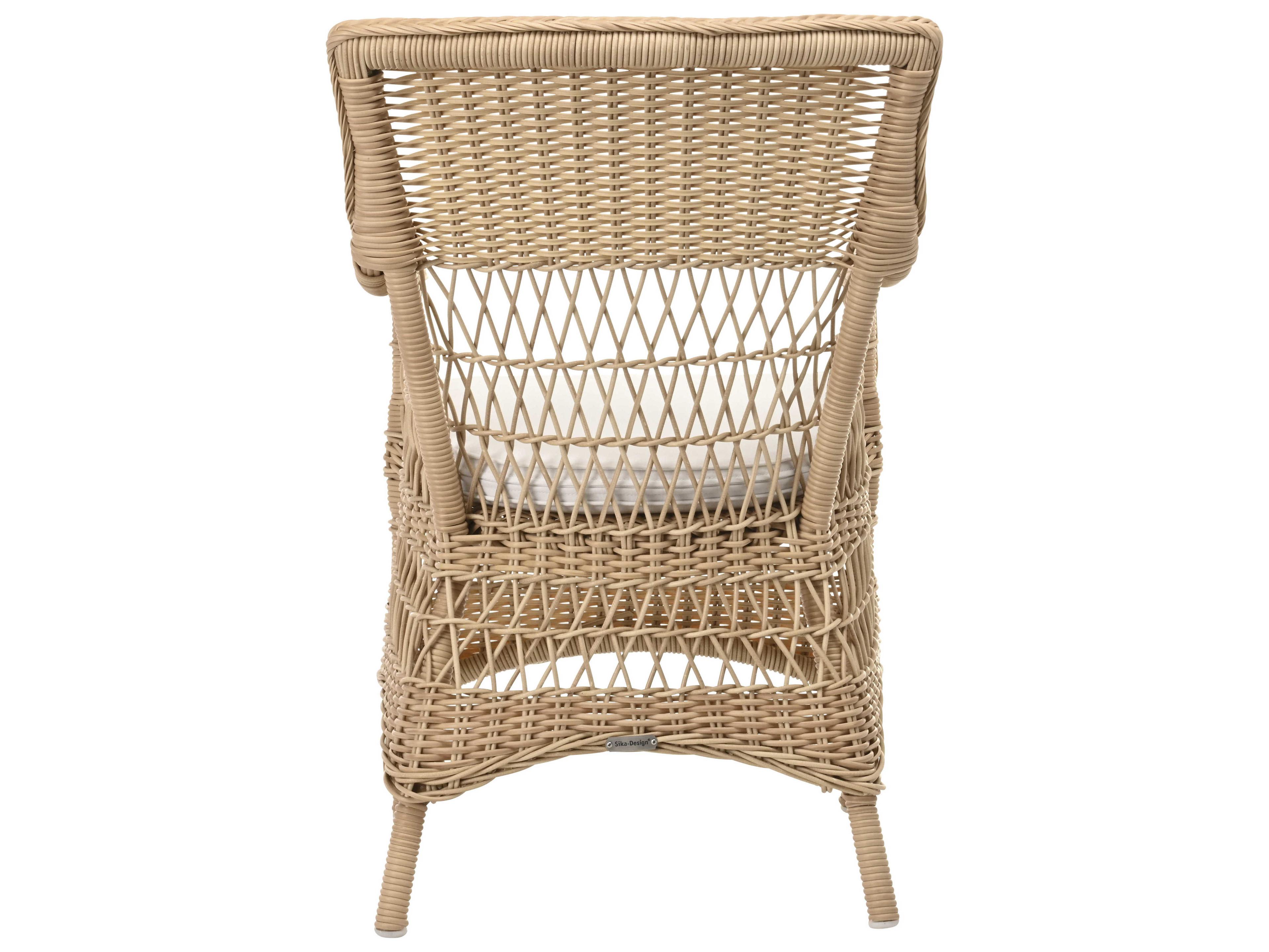 Sika Indoor Georgia Garden Marie Rattan White Upholstered Arm Dining Chair with Cushion