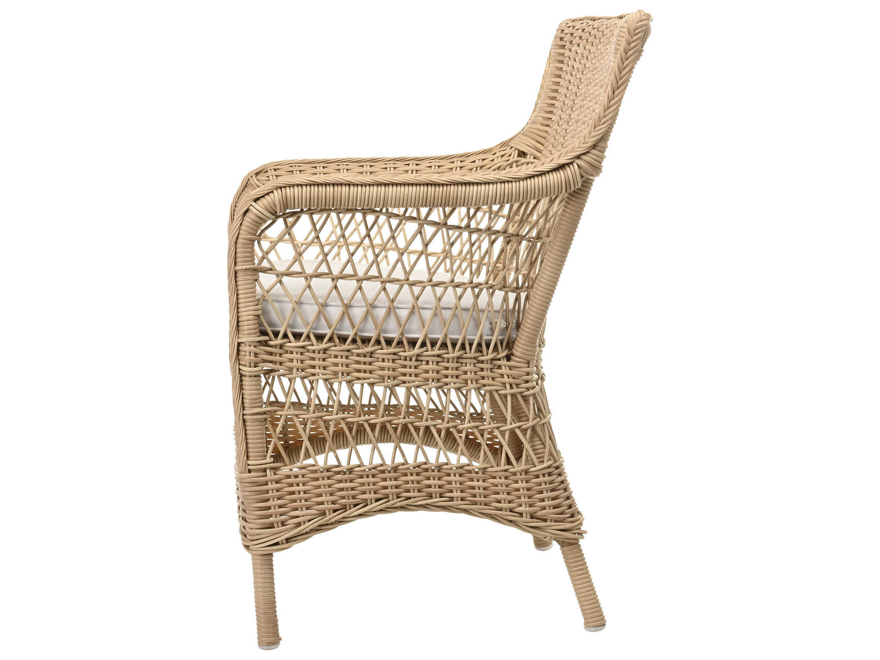 Sika Indoor Georgia Garden Marie Rattan White Upholstered Arm Dining Chair with Cushion