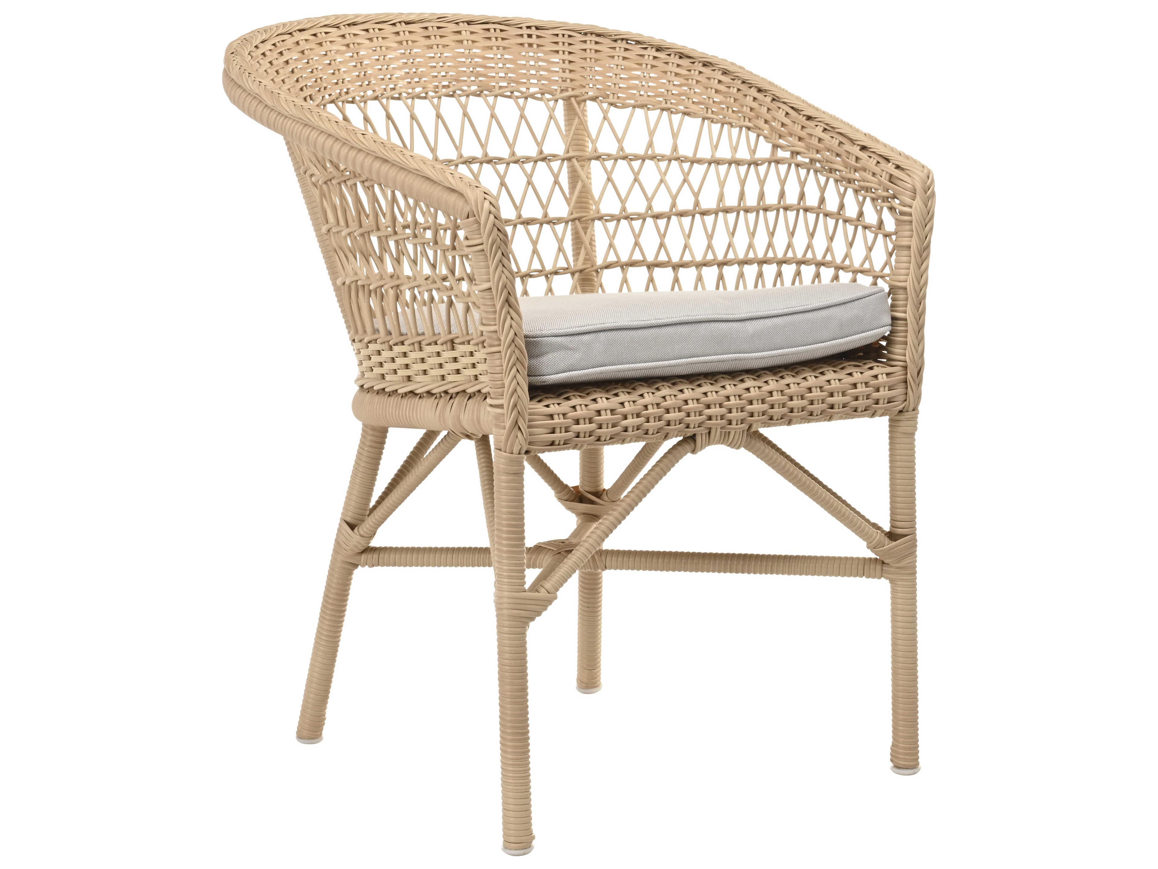 Sika Indoor Georgia Garden Emma Rattan Gray Upholstered Arm Dining Chair with Cushion