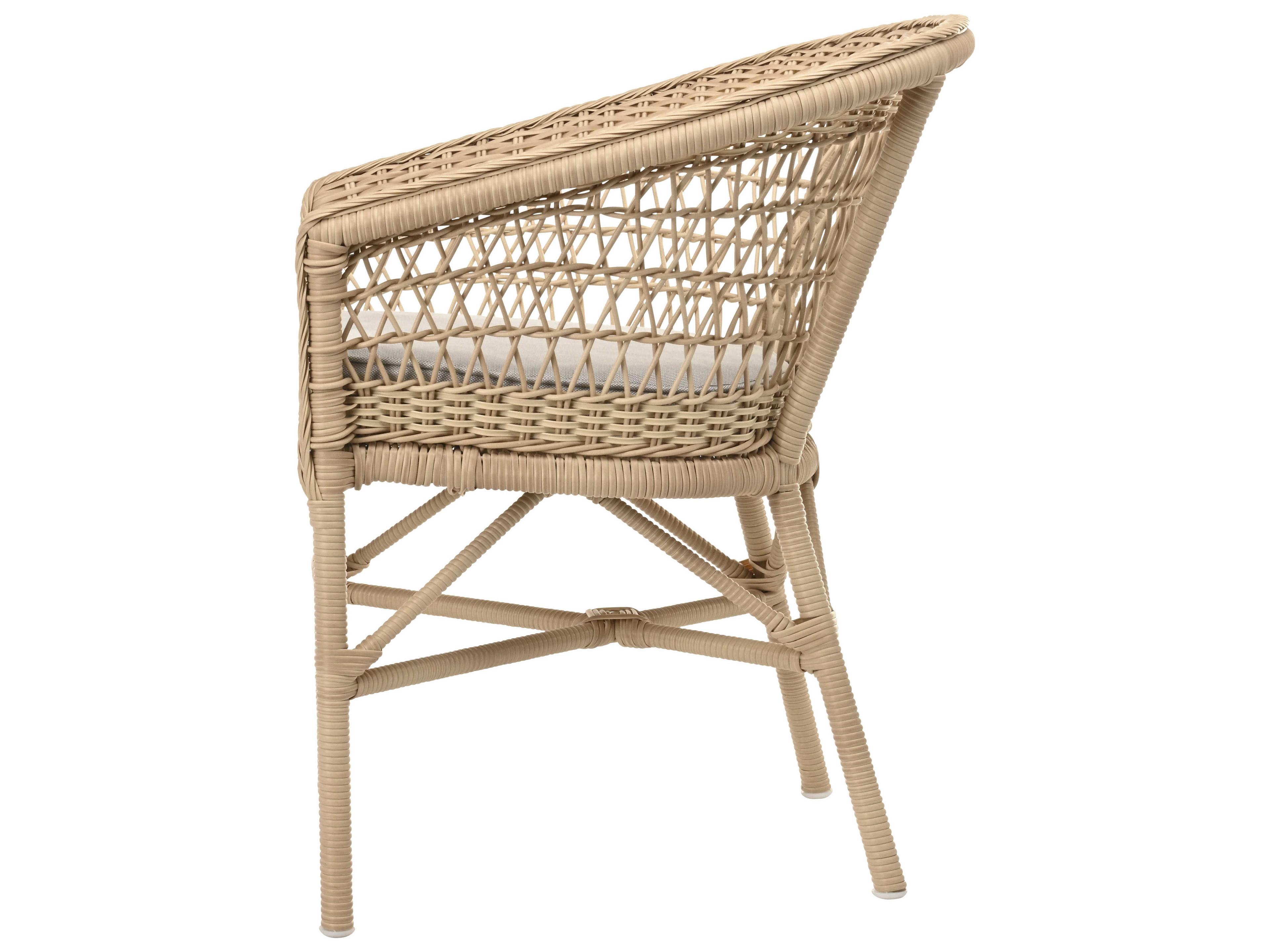 Sika Indoor Georgia Garden Emma Rattan Gray Upholstered Arm Dining Chair with Cushion