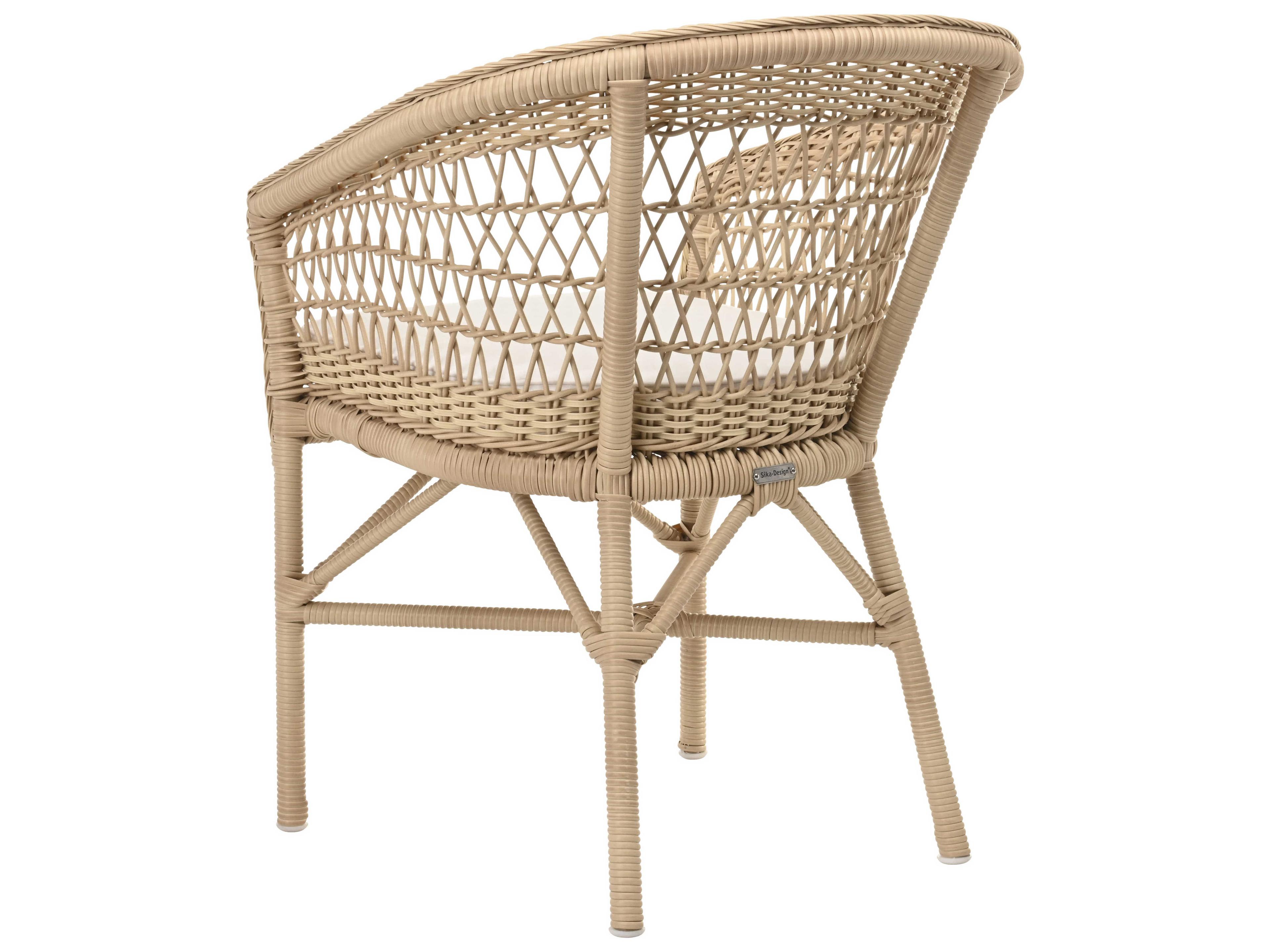 Sika Indoor Georgia Garden Emma Rattan Natural Upholstered Side Dining Chair with Cushion