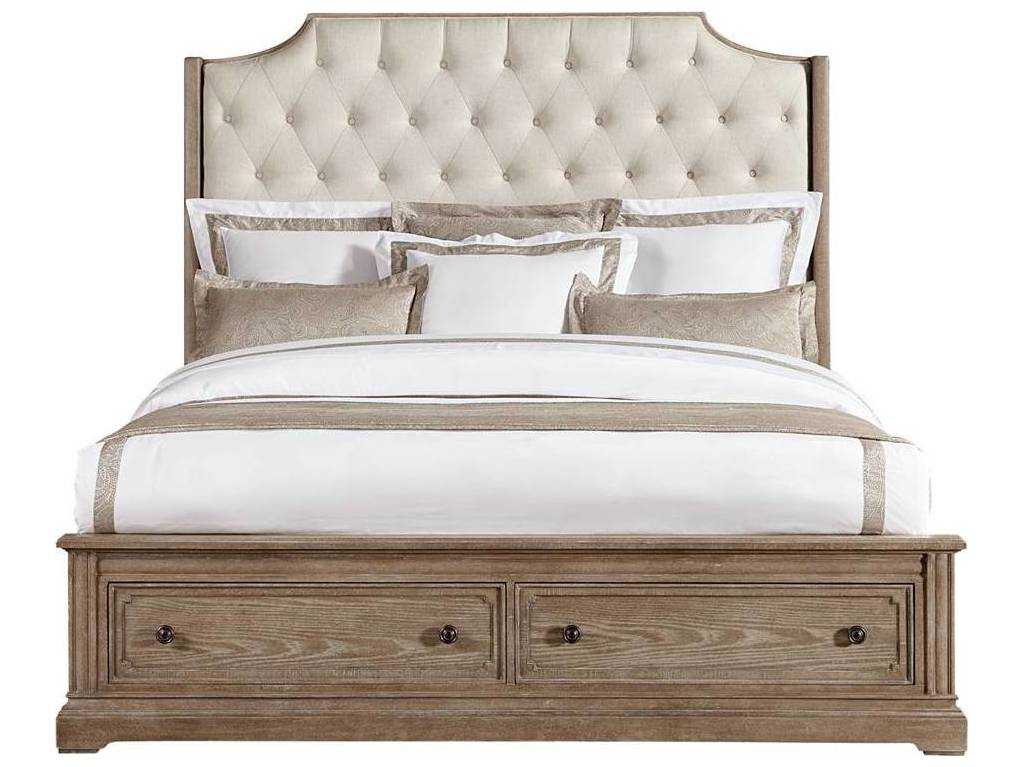 Stanley Furniture Wethersfield Estate Brimfield Oak Brown Upholstered Queen Panel Bed