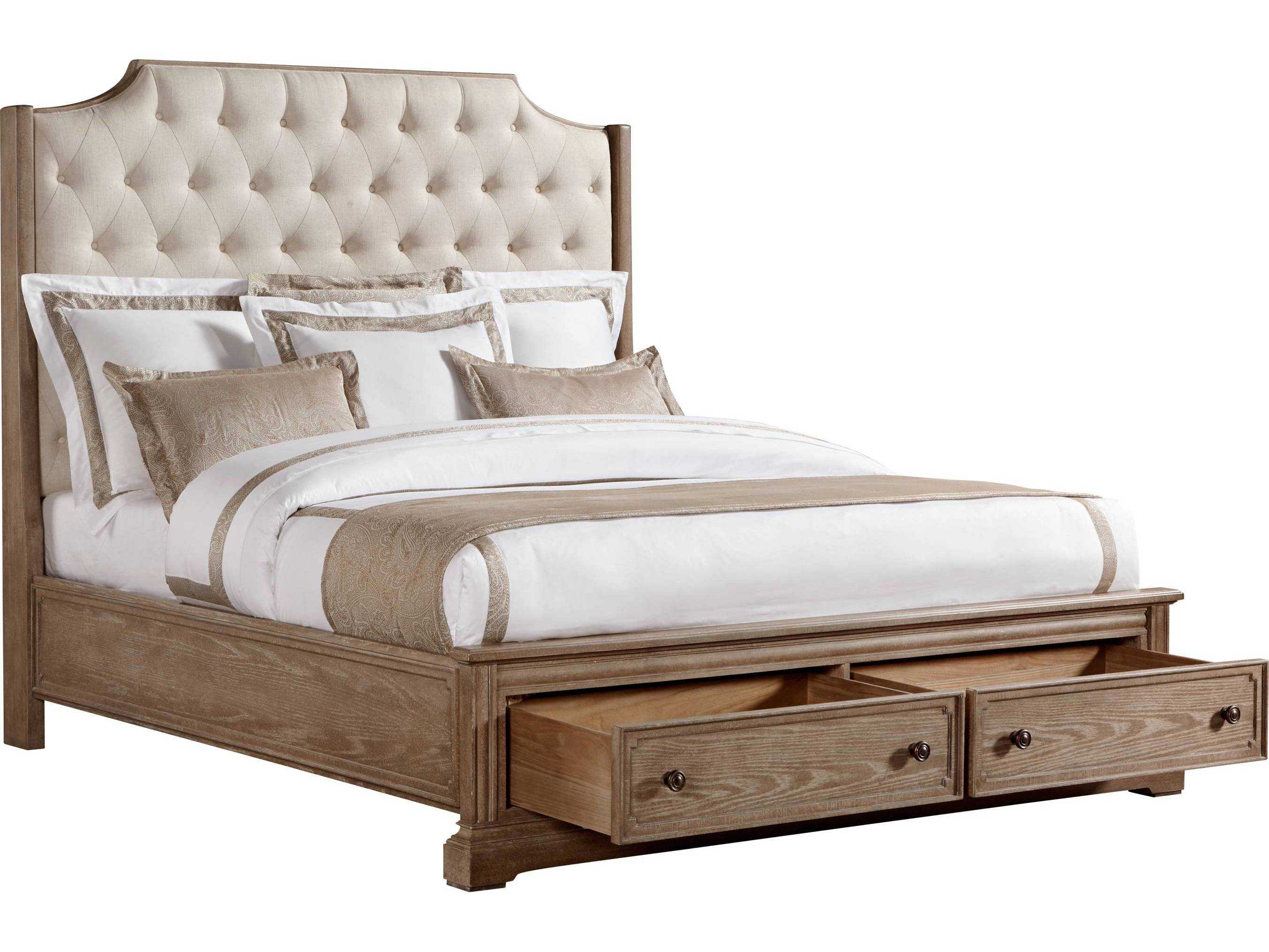 Stanley Furniture Wethersfield Estate Brimfield Oak Brown Upholstered Queen Panel Bed