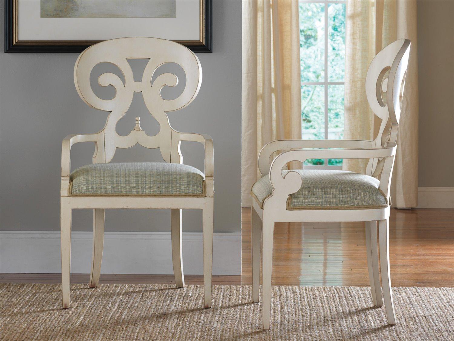 Somerset Bay Carmel Mahogany Wood White Upholstered Arm Dining Chair