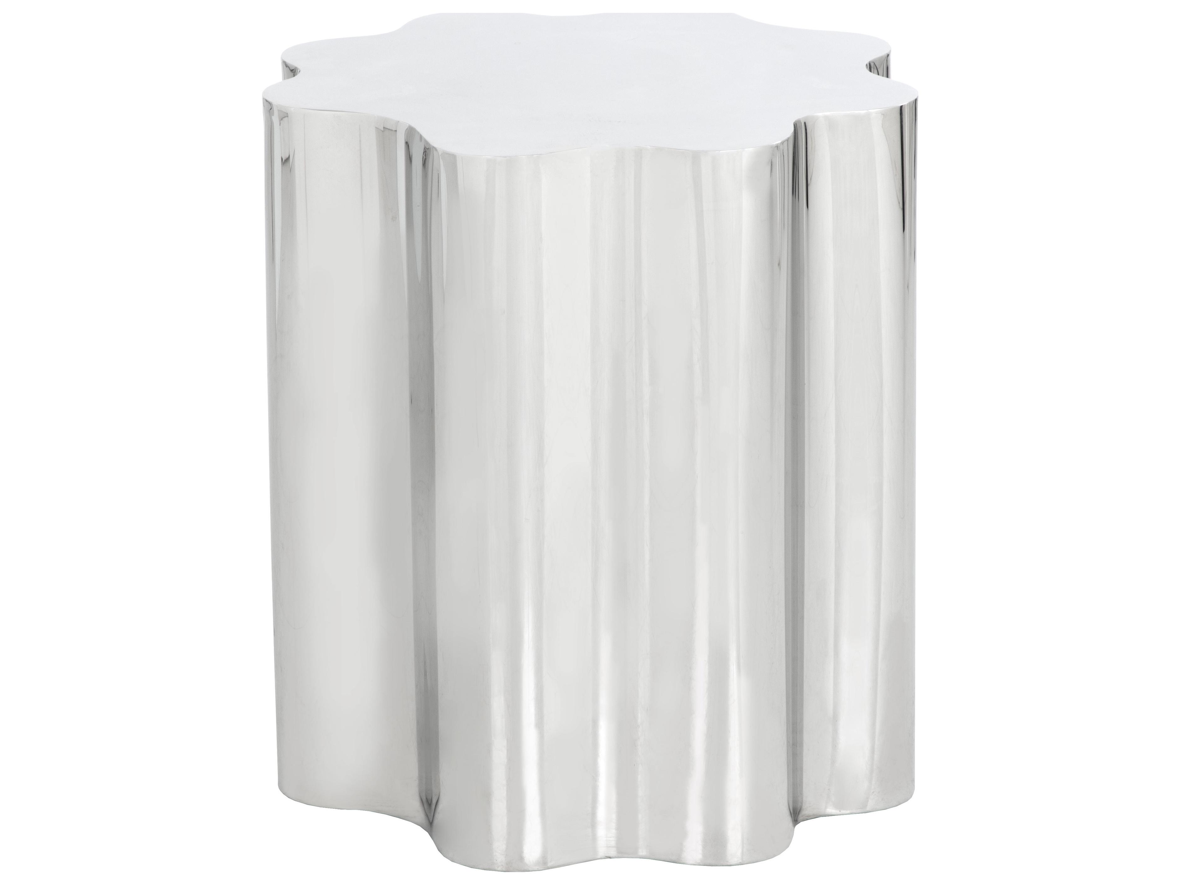 Sunpan Ikon Dahlia Round Metal Silver Polished Steel End Table