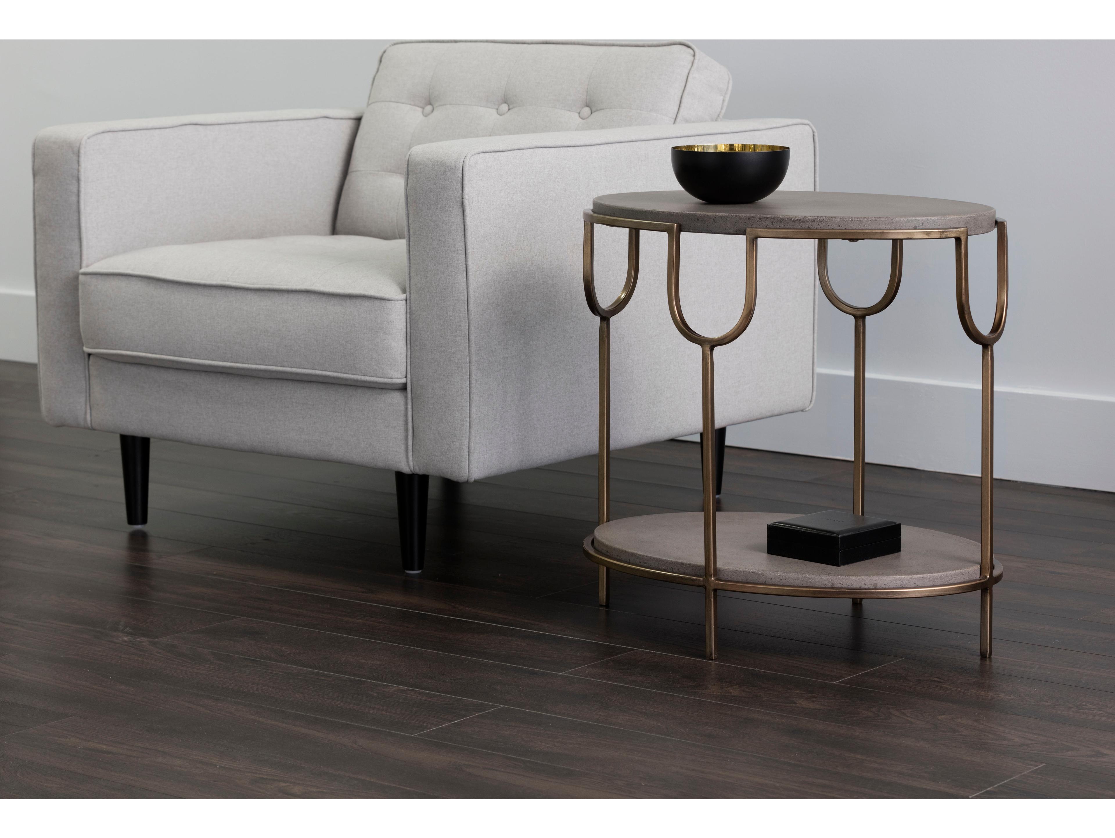 Sunpan Mixt Arya Oval Concrete Grey Antique Brass End Table