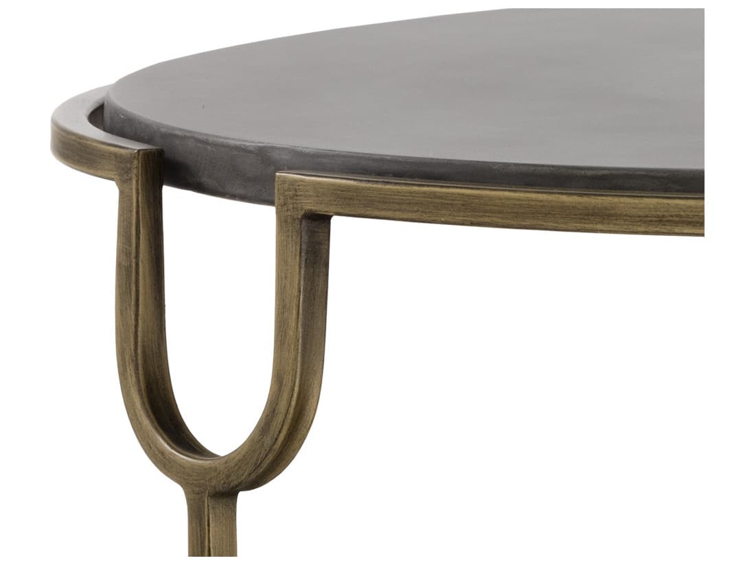 Sunpan Mixt Arya Oval Concrete Grey Antique Brass Coffee Table