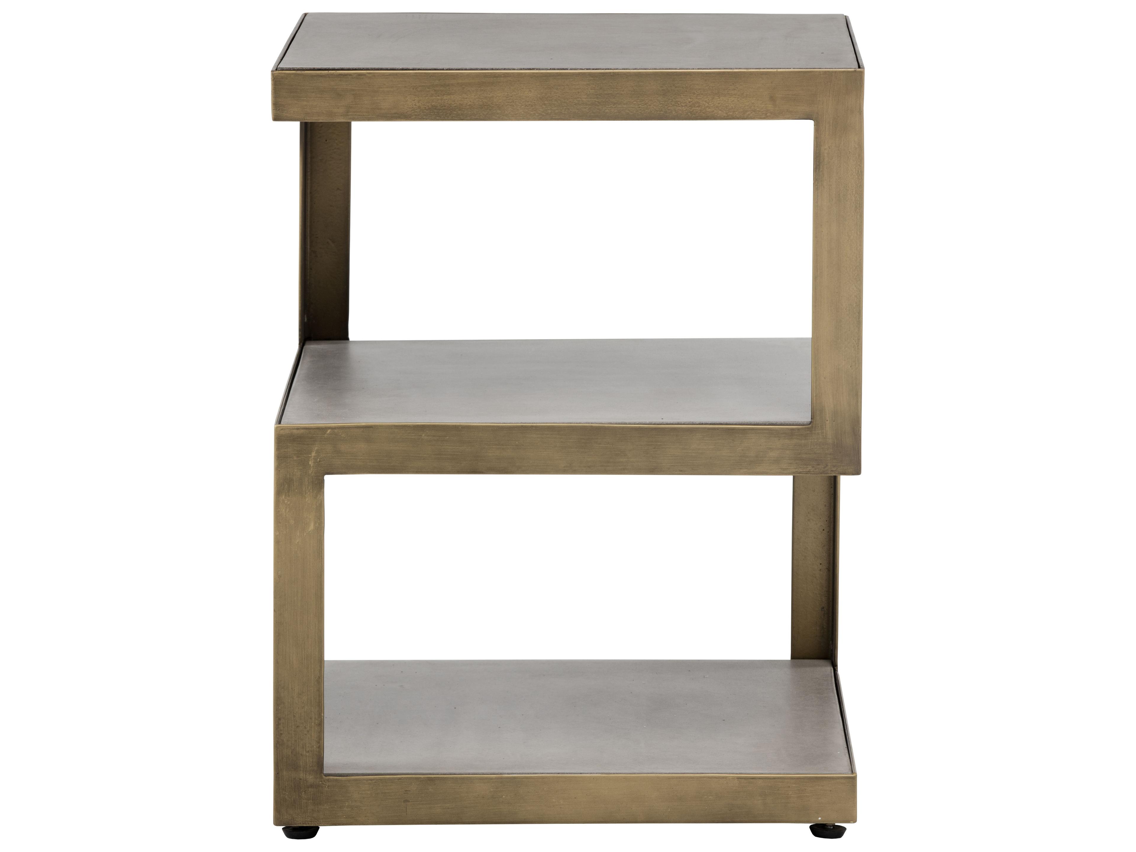 Sunpan Solterra Rubix Square Concrete Grey Antique Brass End Table