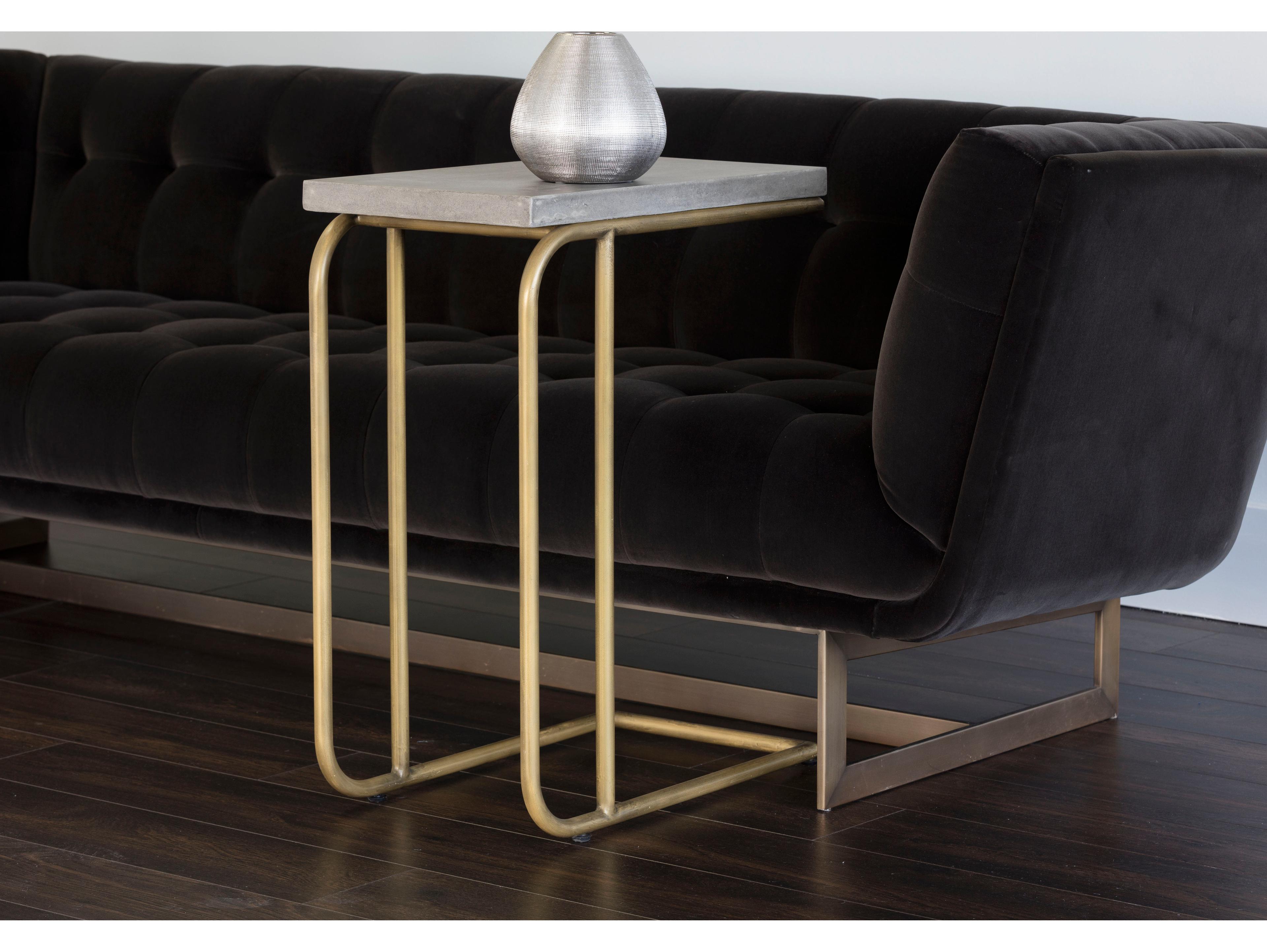 Sunpan Solterra Lucius Rectangular Concrete Grey Antique Brass End Table