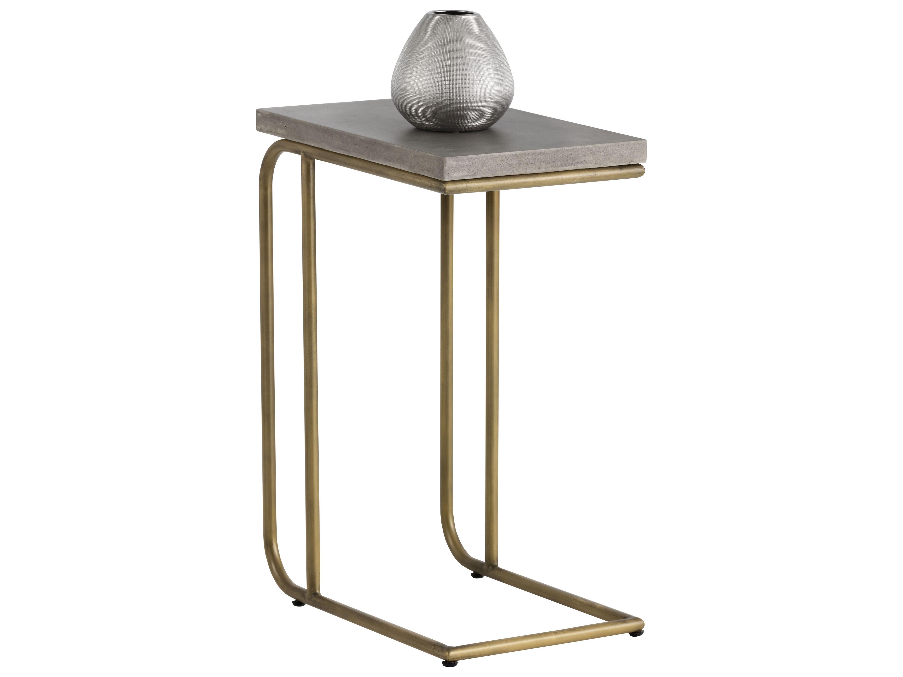 Sunpan Solterra Lucius Rectangular Concrete Grey Antique Brass End Table