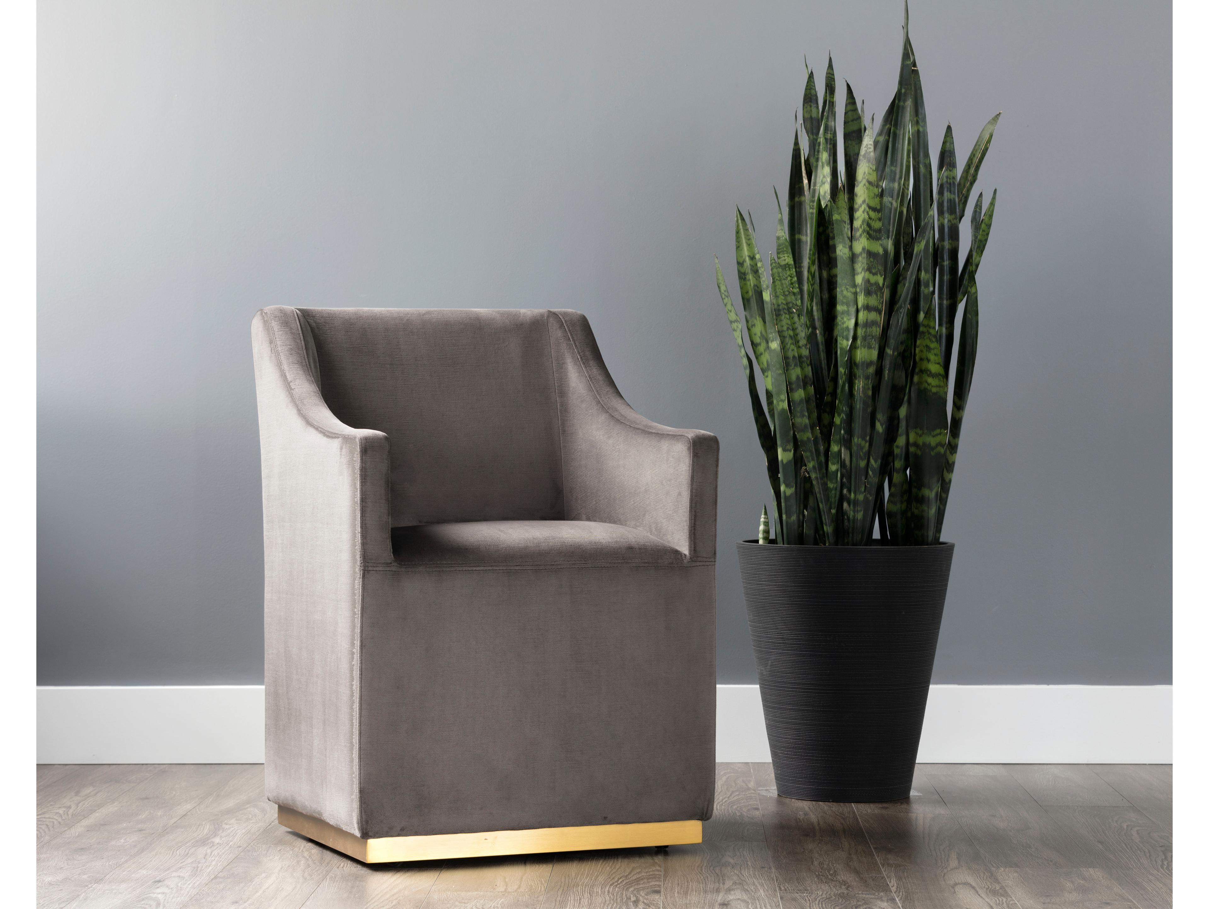 Sunpan Irongate Zane Wheeled Rolling Gray Fabric Accent Chair