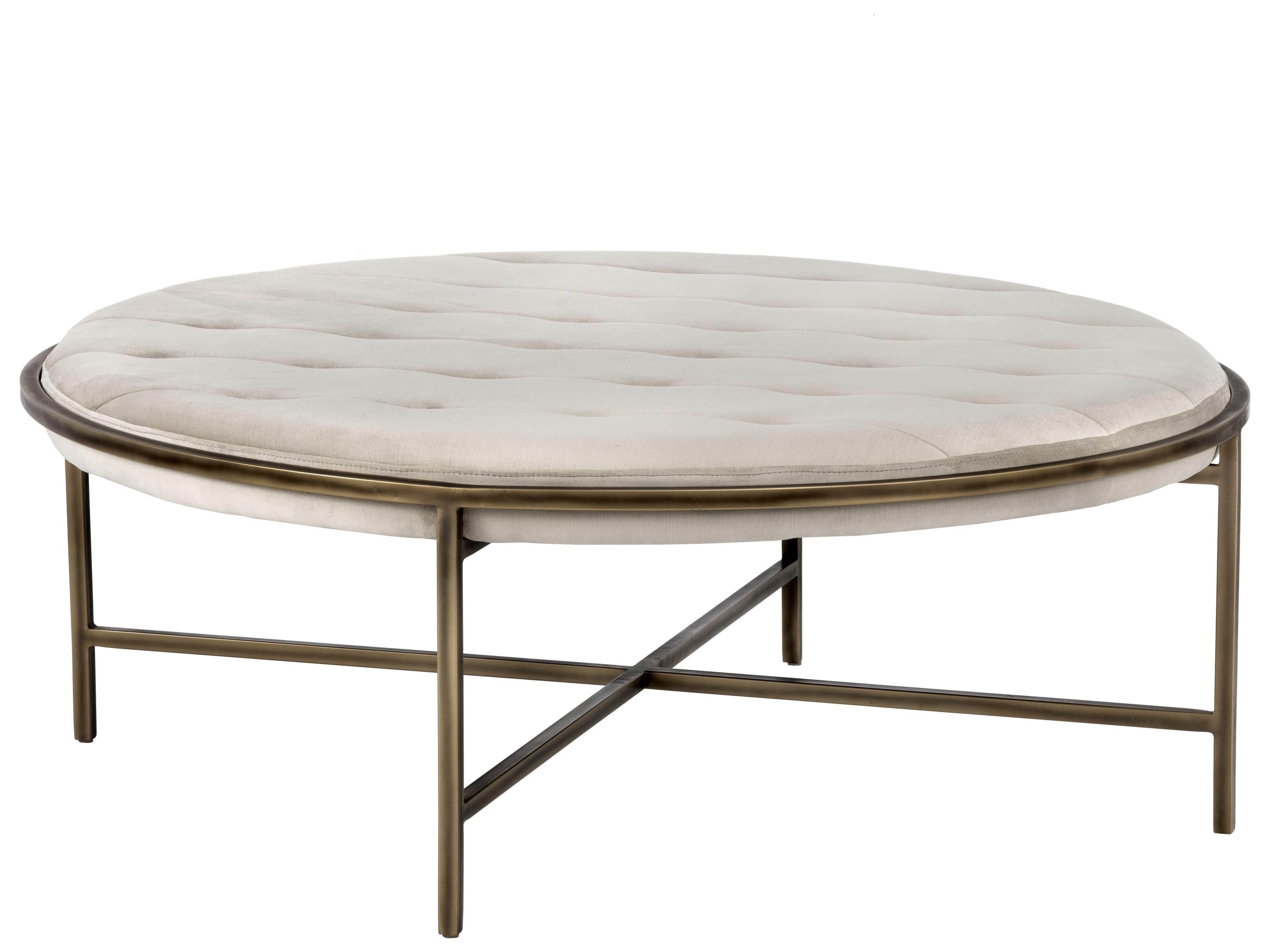 Sunpan Irongate Ethel Piccolo Prosecco Rustic Bronze Beige Upholstered Ottoman