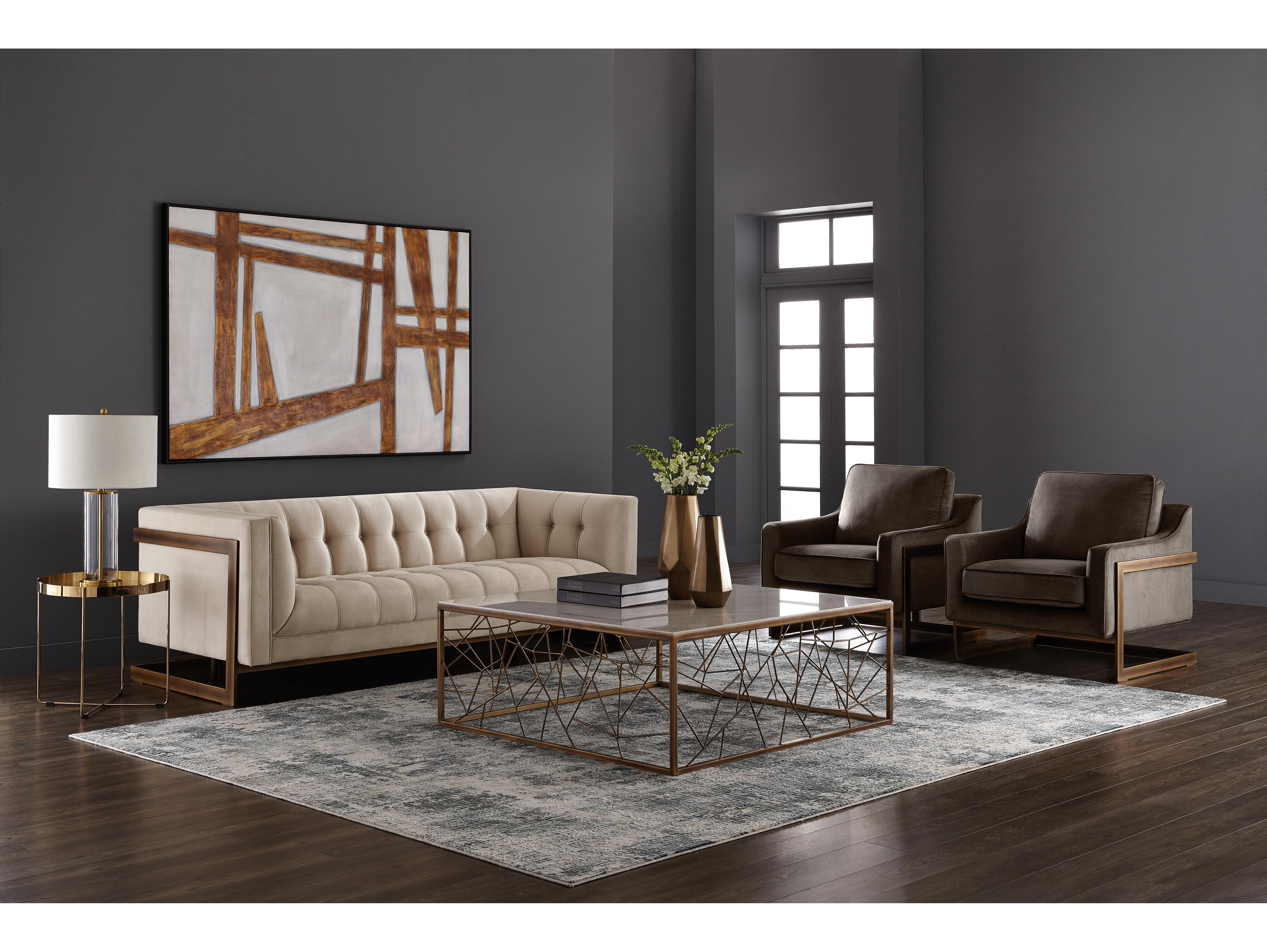 Sunpan Irongate Ekon Piccolo Prosecco Rustic Bronze Beige Upholstered Sofa