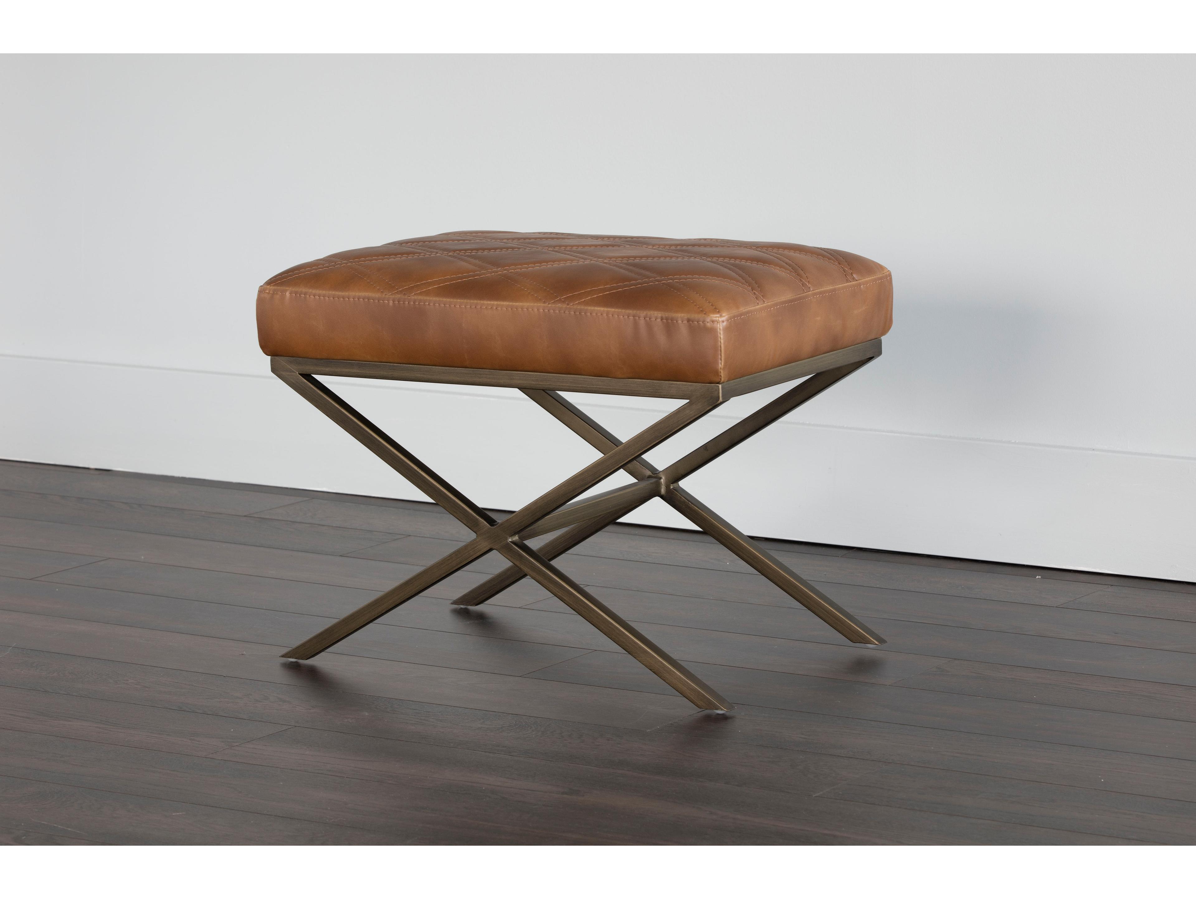 Sunpan 5west Tobacco Tan Antique Brass Faux Leather Accent Bench