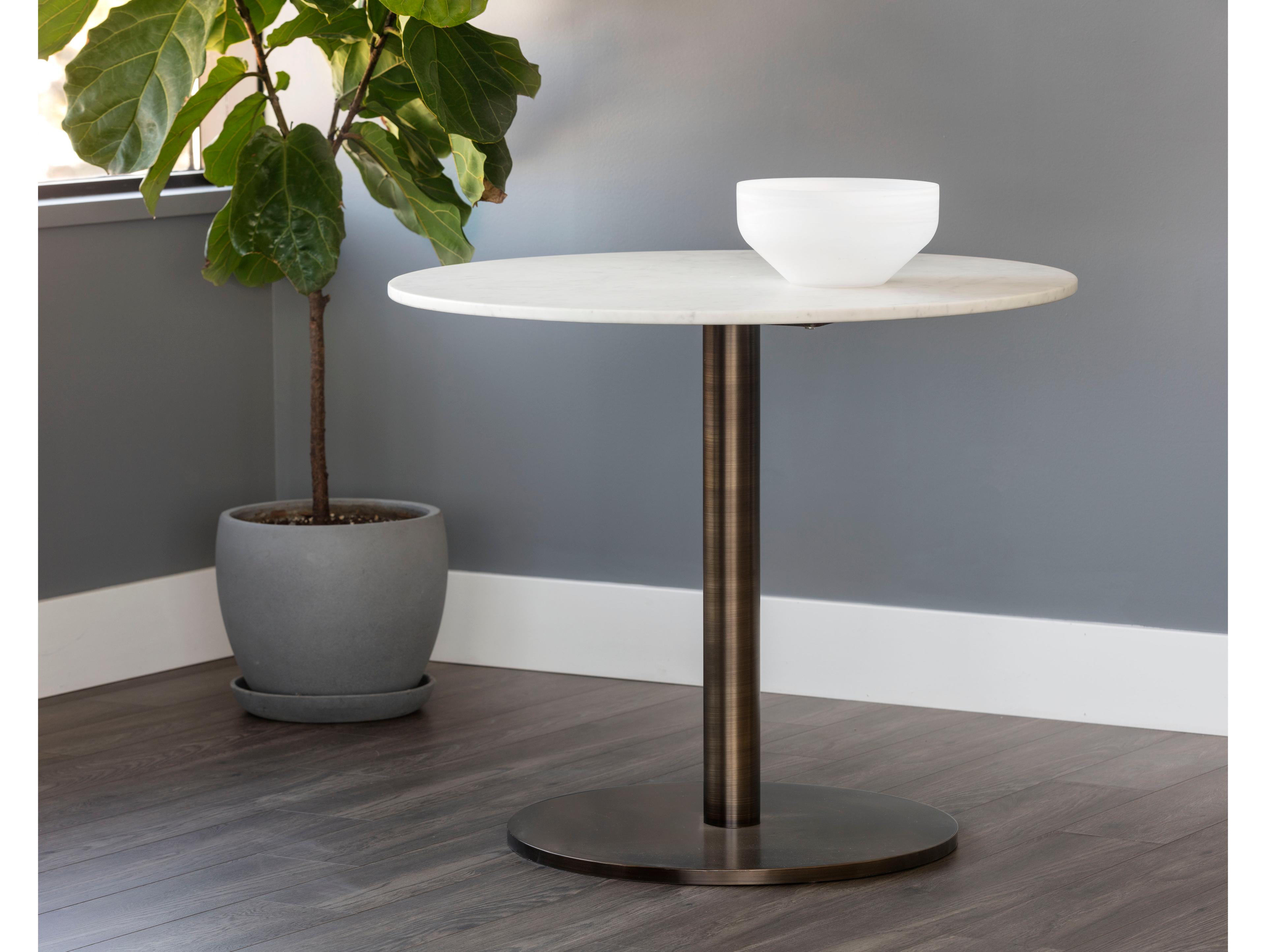 Sunpan Ikon Enco Round Marble White Antique Bronze Dining Table