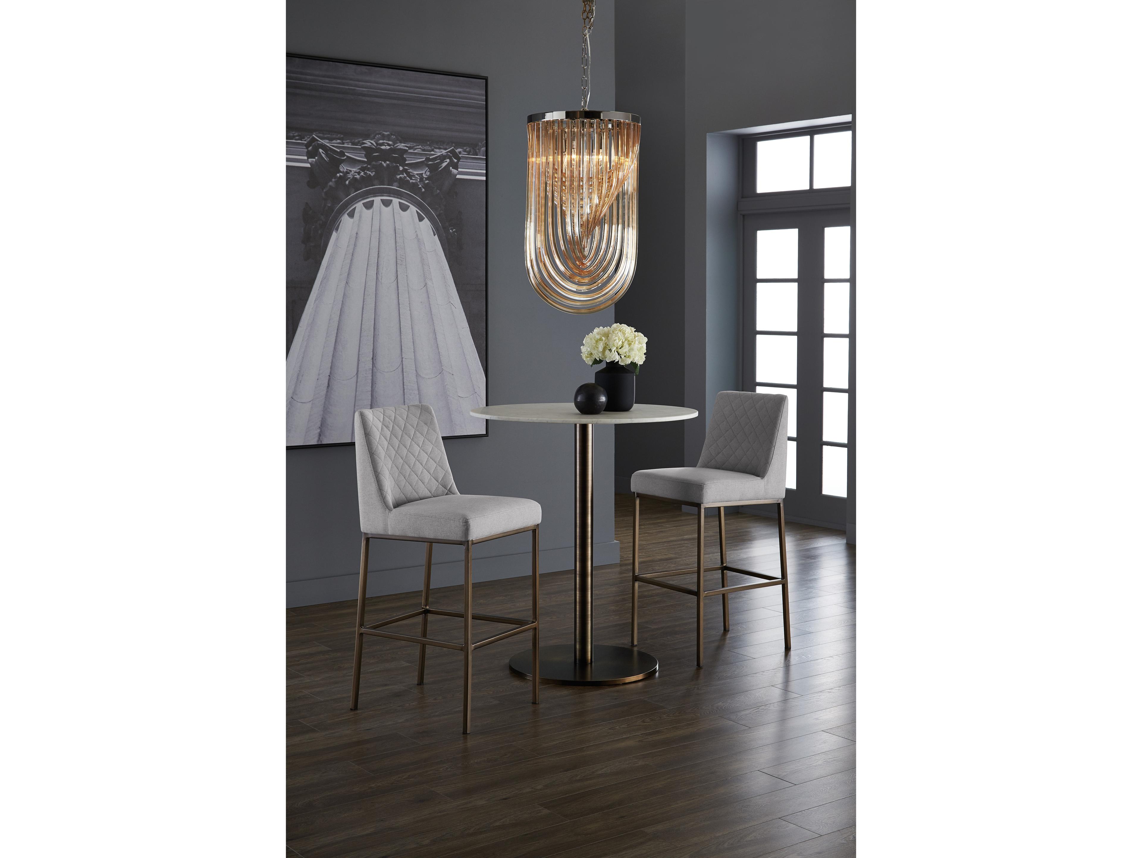 Sunpan Ikon White Antique Bronze Round Marble Bar Table