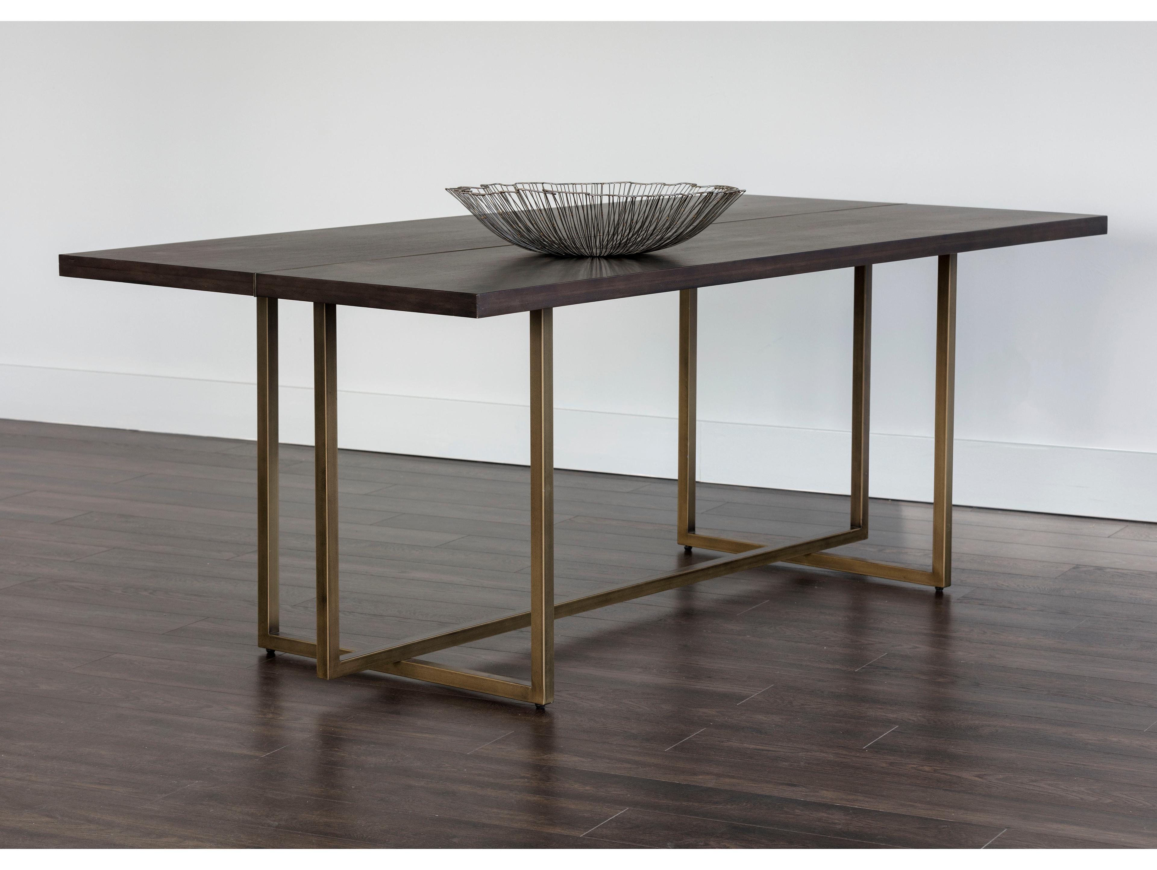 Sunpan Jade Dining Table in Antique Brass in Dark Mango in 79"