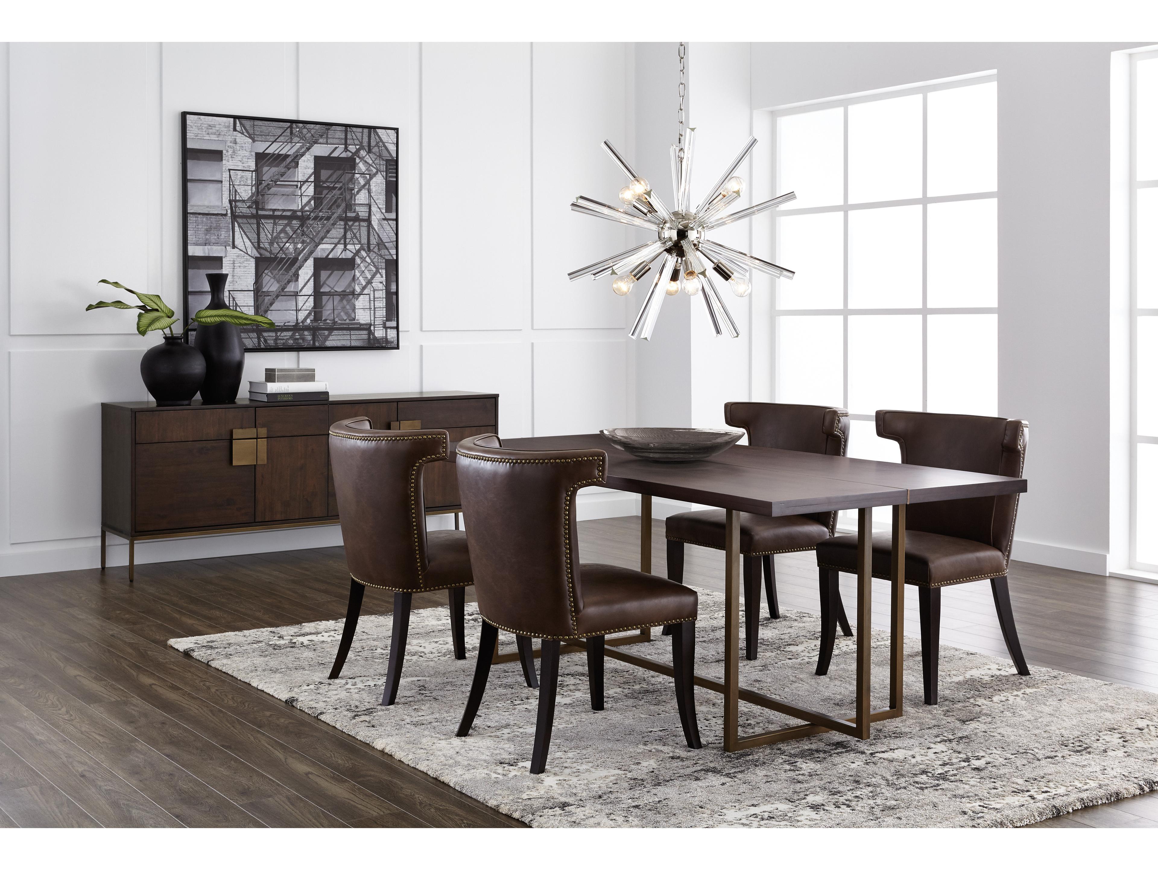 Sunpan Jade Dining Table in Antique Brass in Dark Mango in 79"