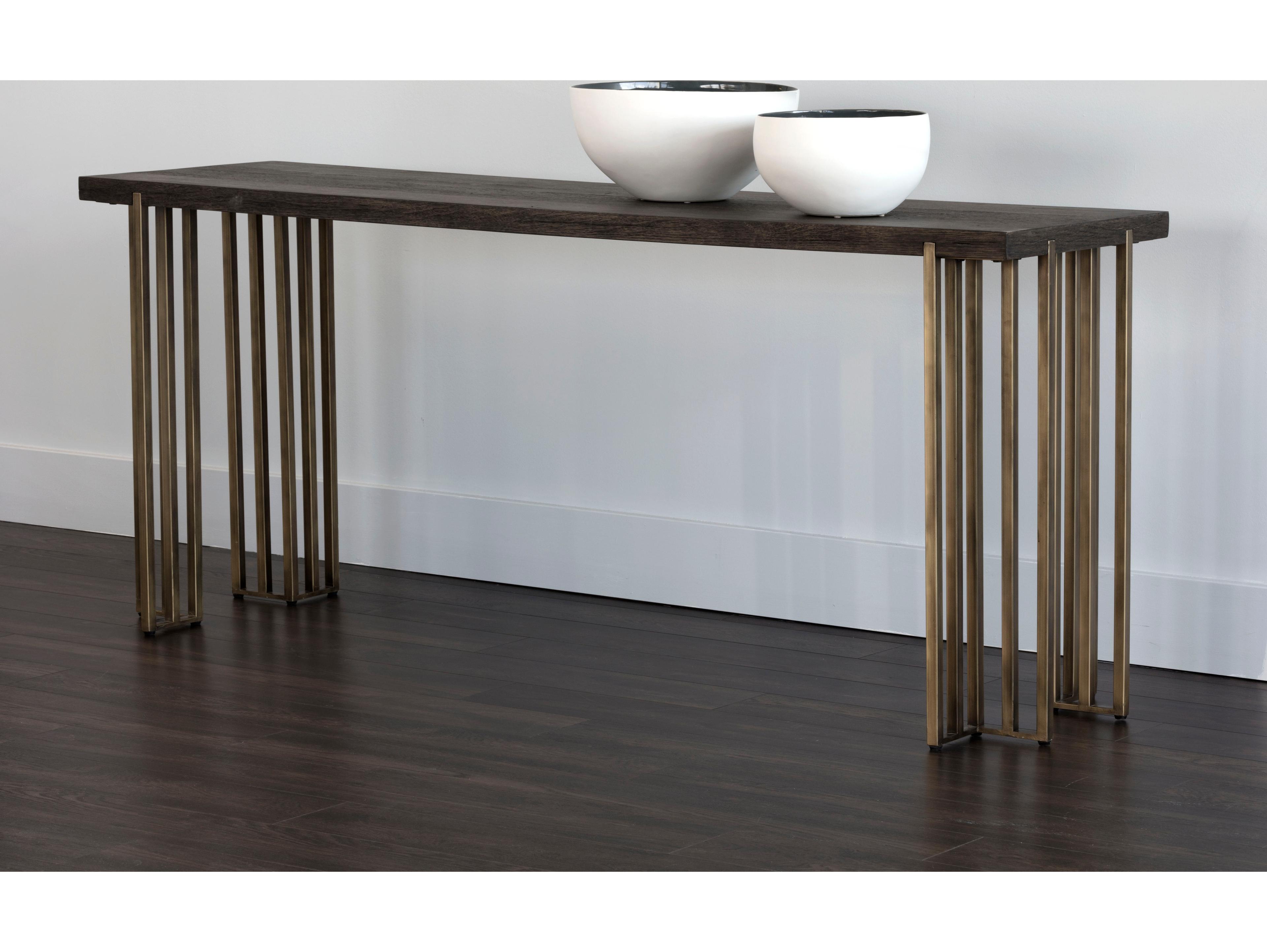 Sunpan Mixt Alto Rectangular Wood Brown Antique Brass Console Table