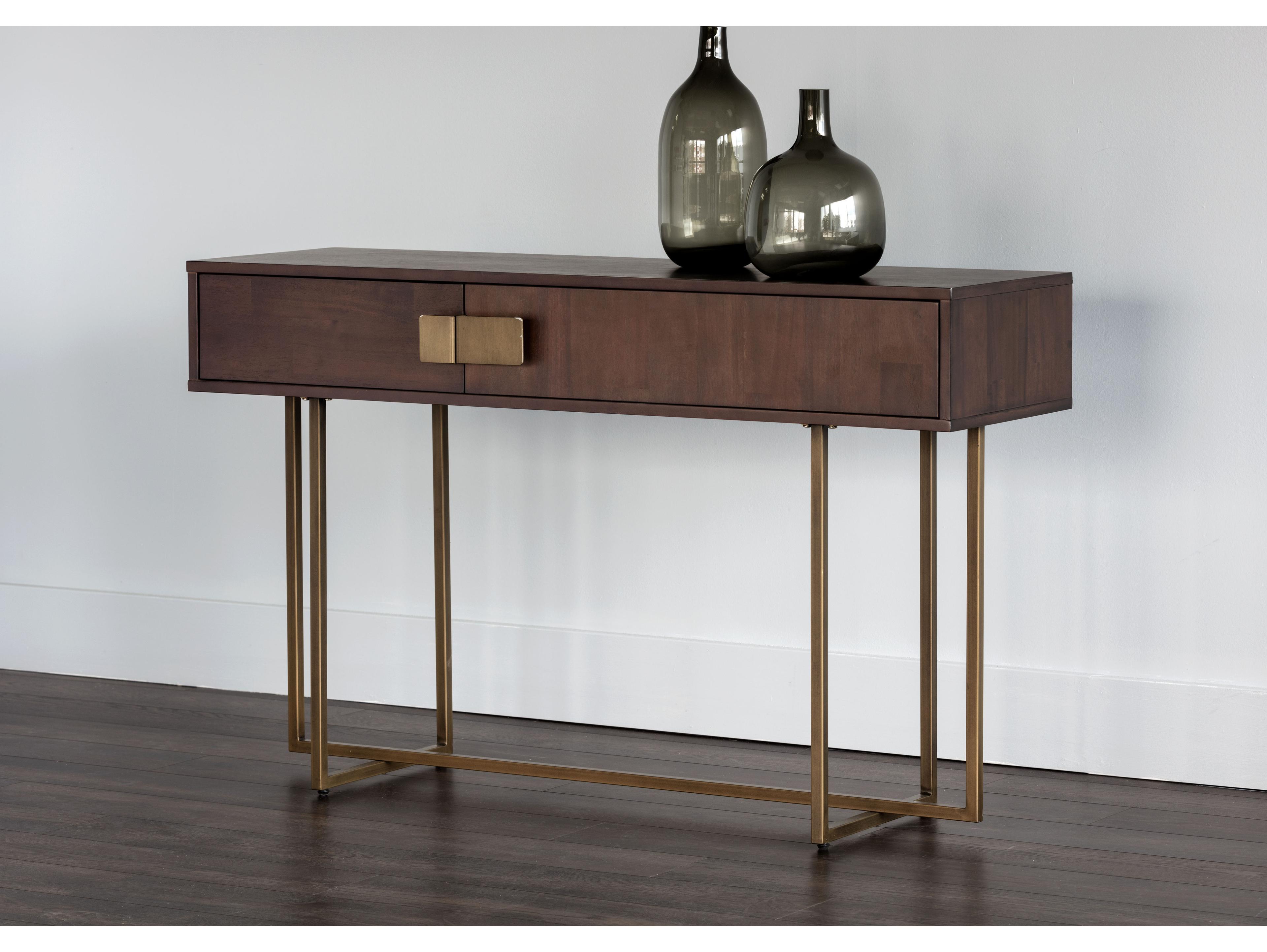 Sunpan Mixt Jade Rectangular Wood Brown Antique Brass Console Table