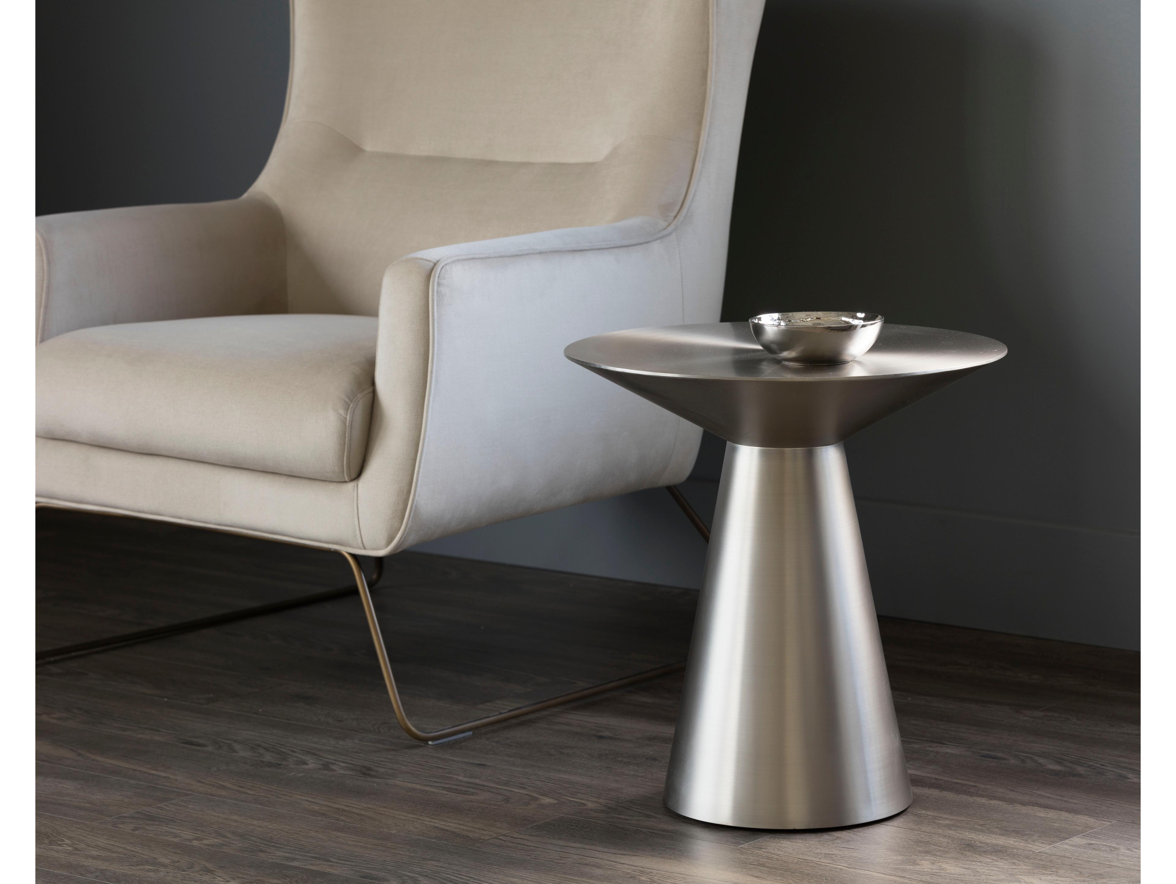 Sunpan Ikon Carmel Round Metal Silver Polished Steel End Table