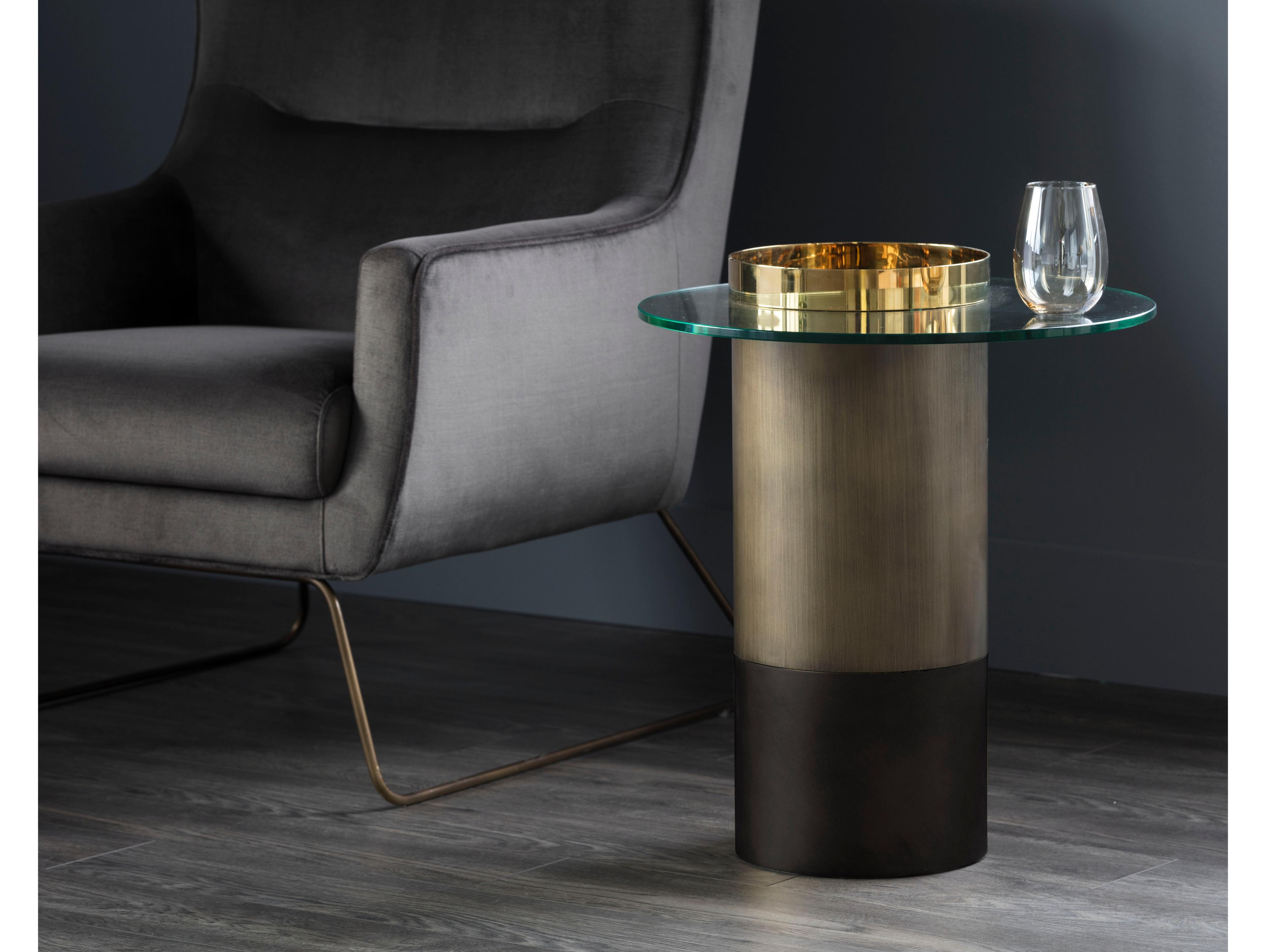 Sunpan Ikon Haru Round Glass Gold End Table