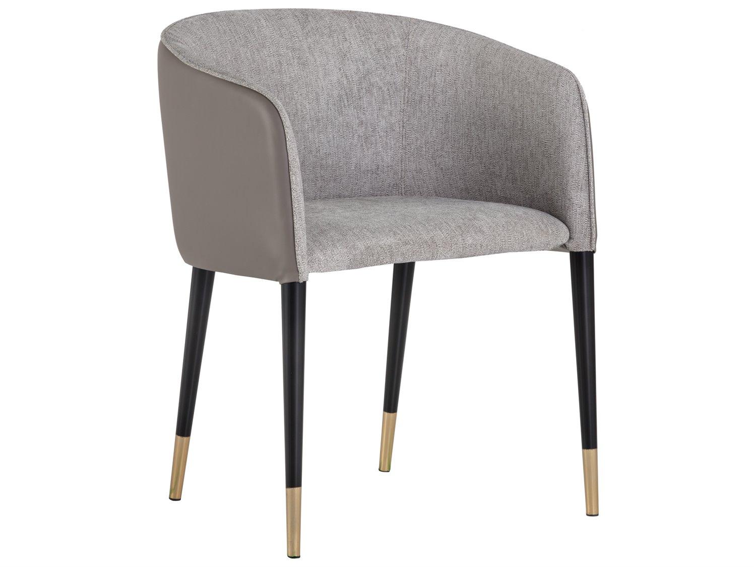 Sunpan Ikon Asher Leather Gray Upholstered Arm Dining Chair