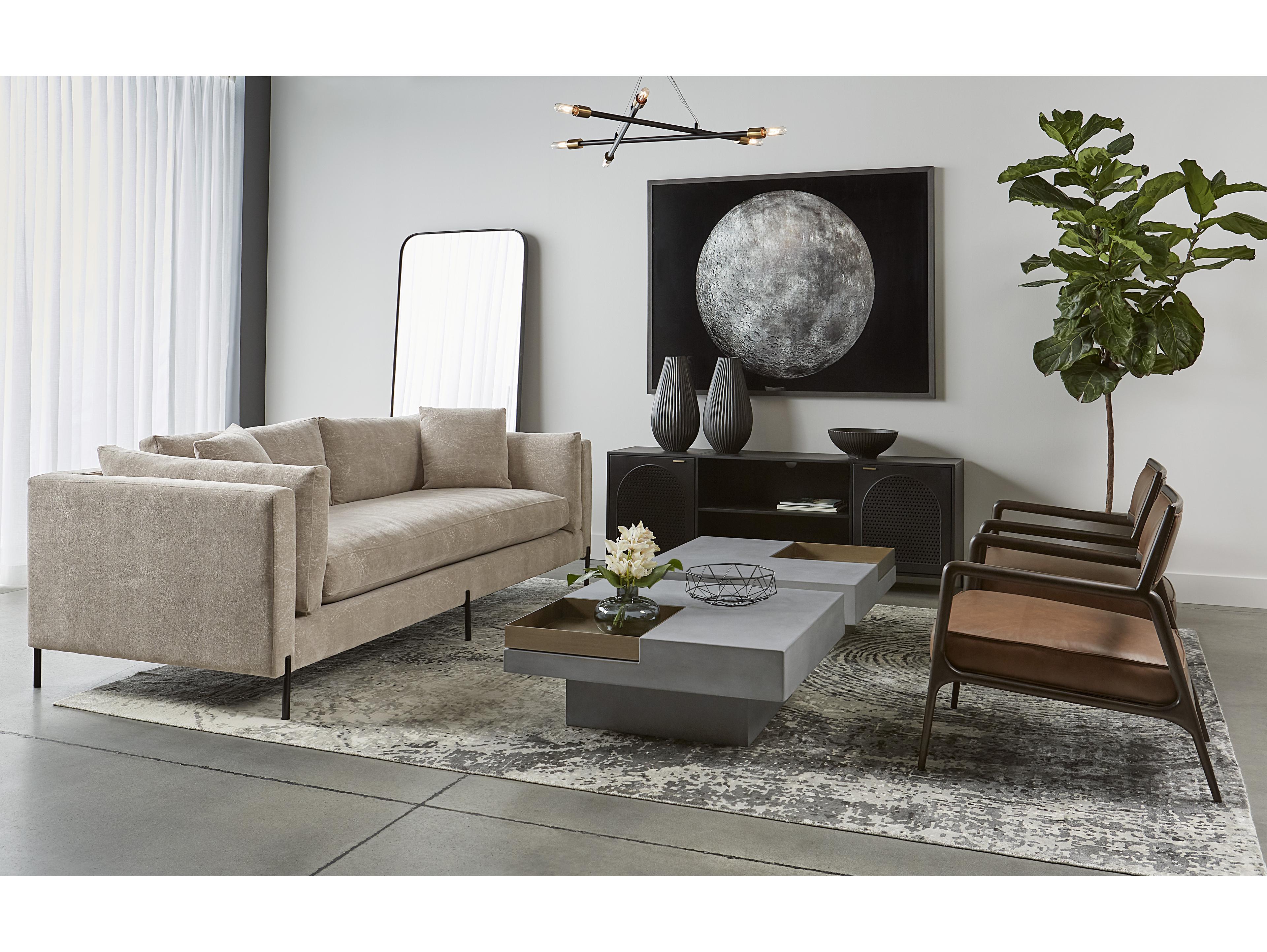 Sunpan Mixt Quill Rectangular Concrete Grey Antique Brass Coffee Table