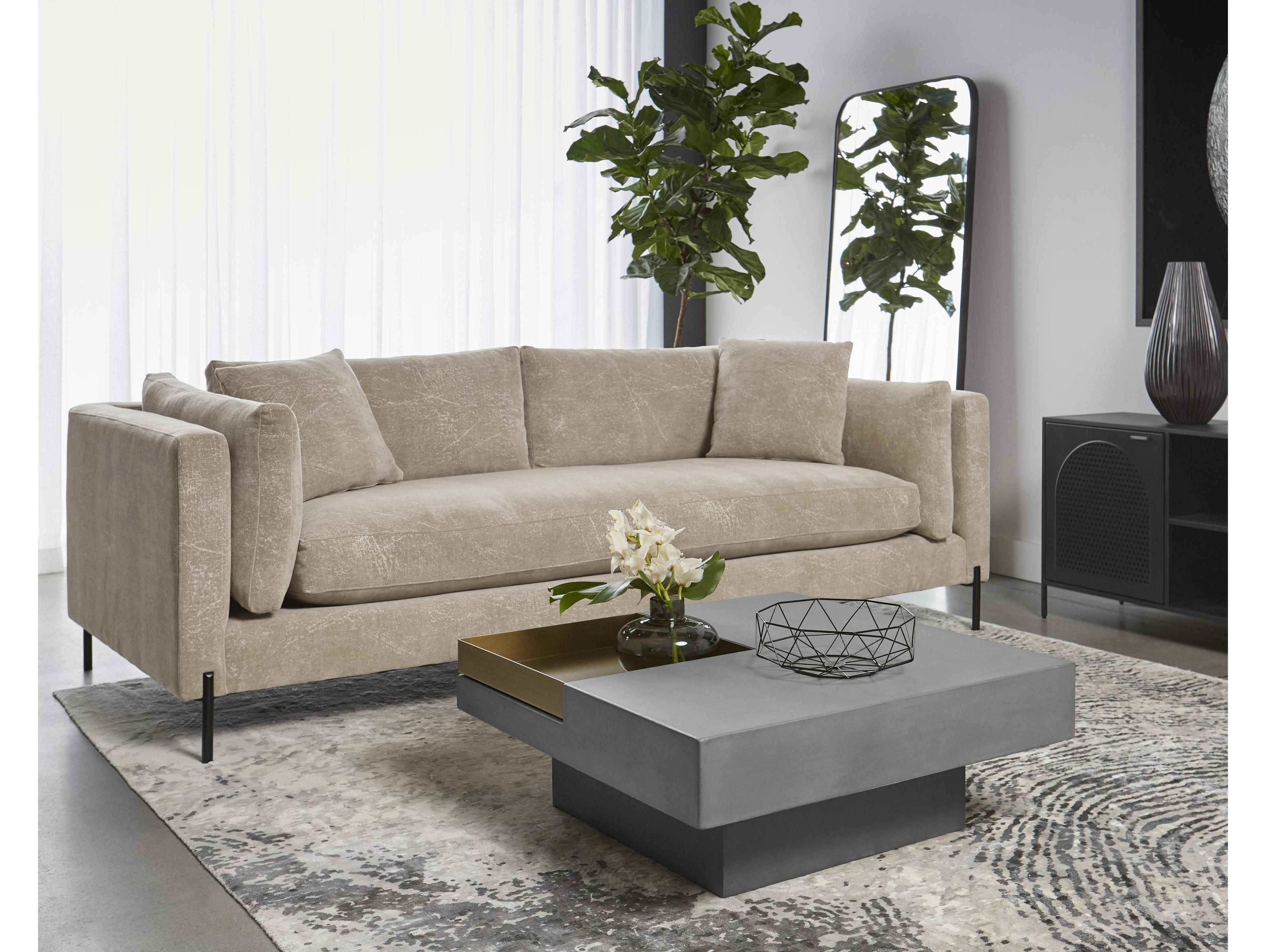 Sunpan Mixt Quill Rectangular Concrete Grey Antique Brass Coffee Table