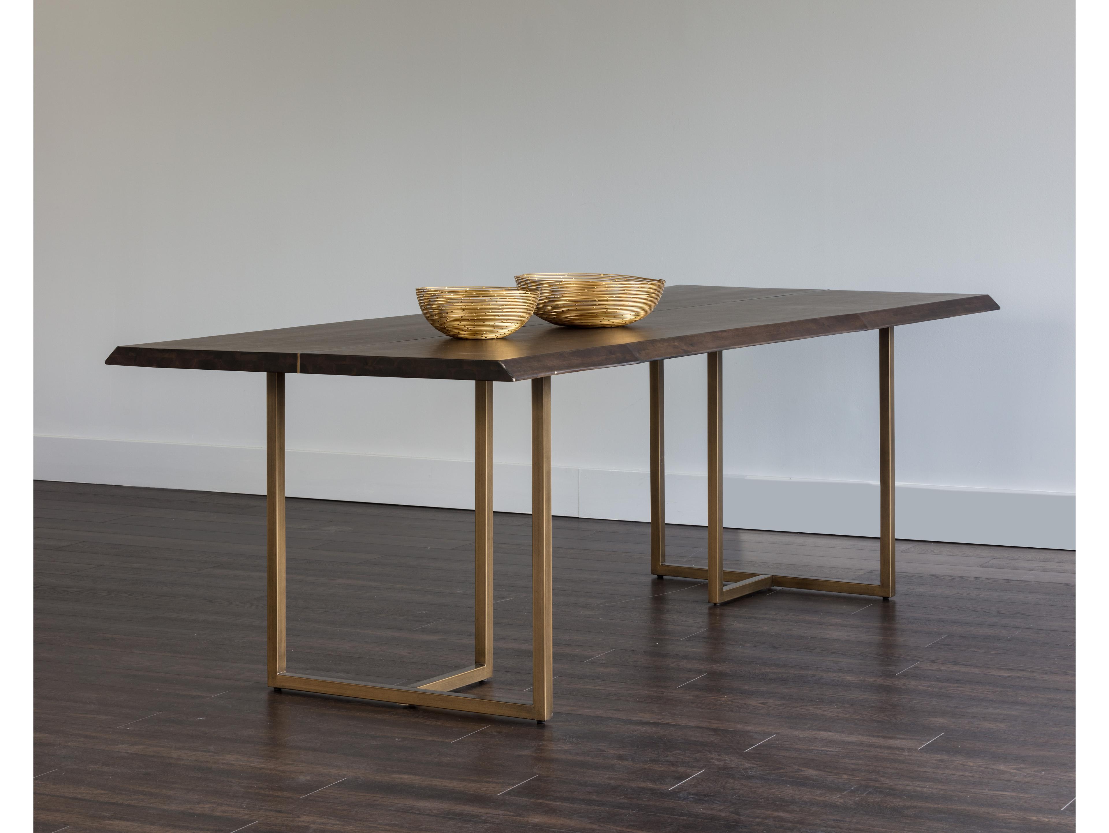 Sunpan Mixt Donnelly Rectangular Wood Brown Antique Brass Dining Table