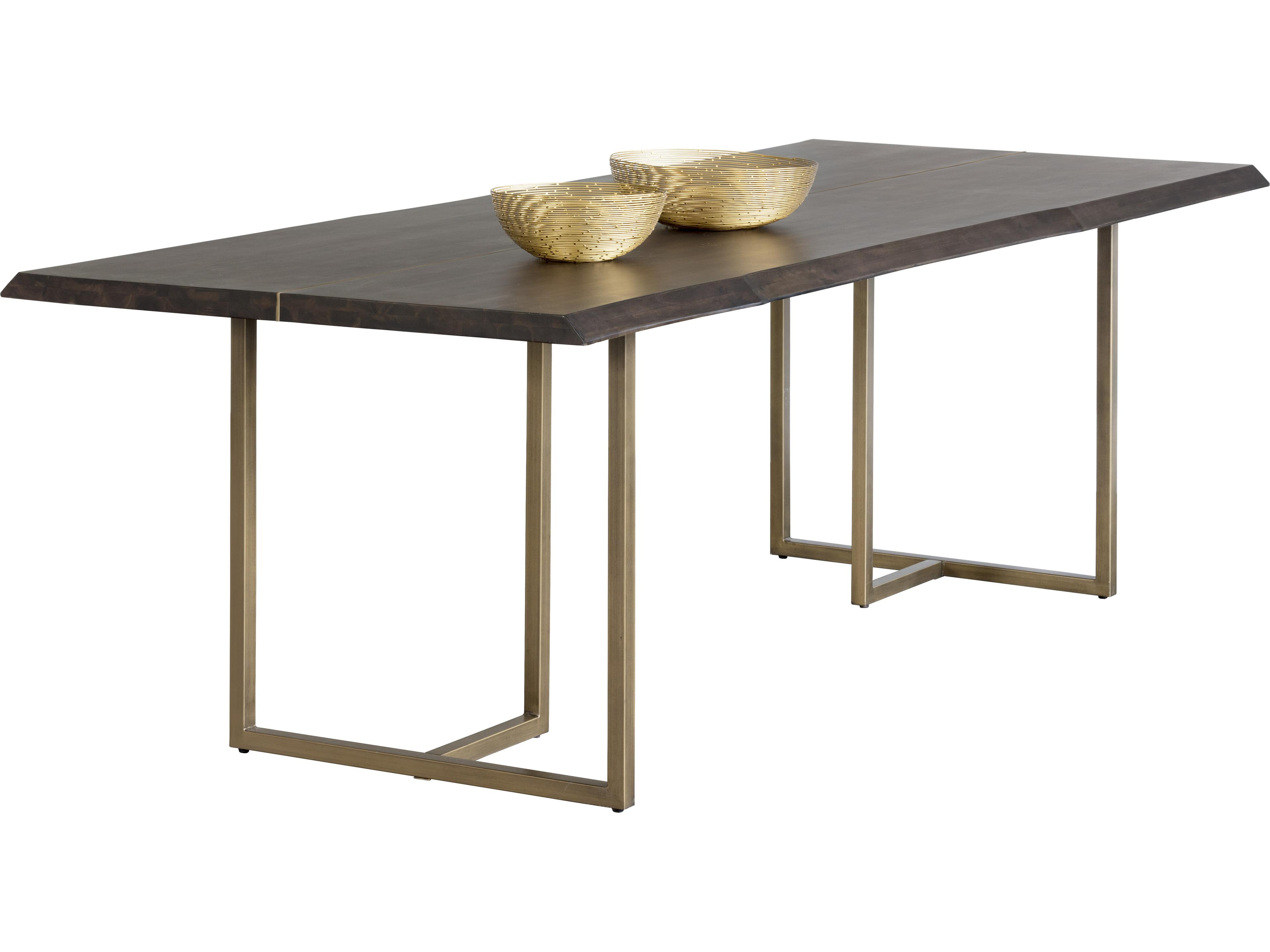 Sunpan Mixt Donnelly Rectangular Wood Brown Antique Brass Dining Table