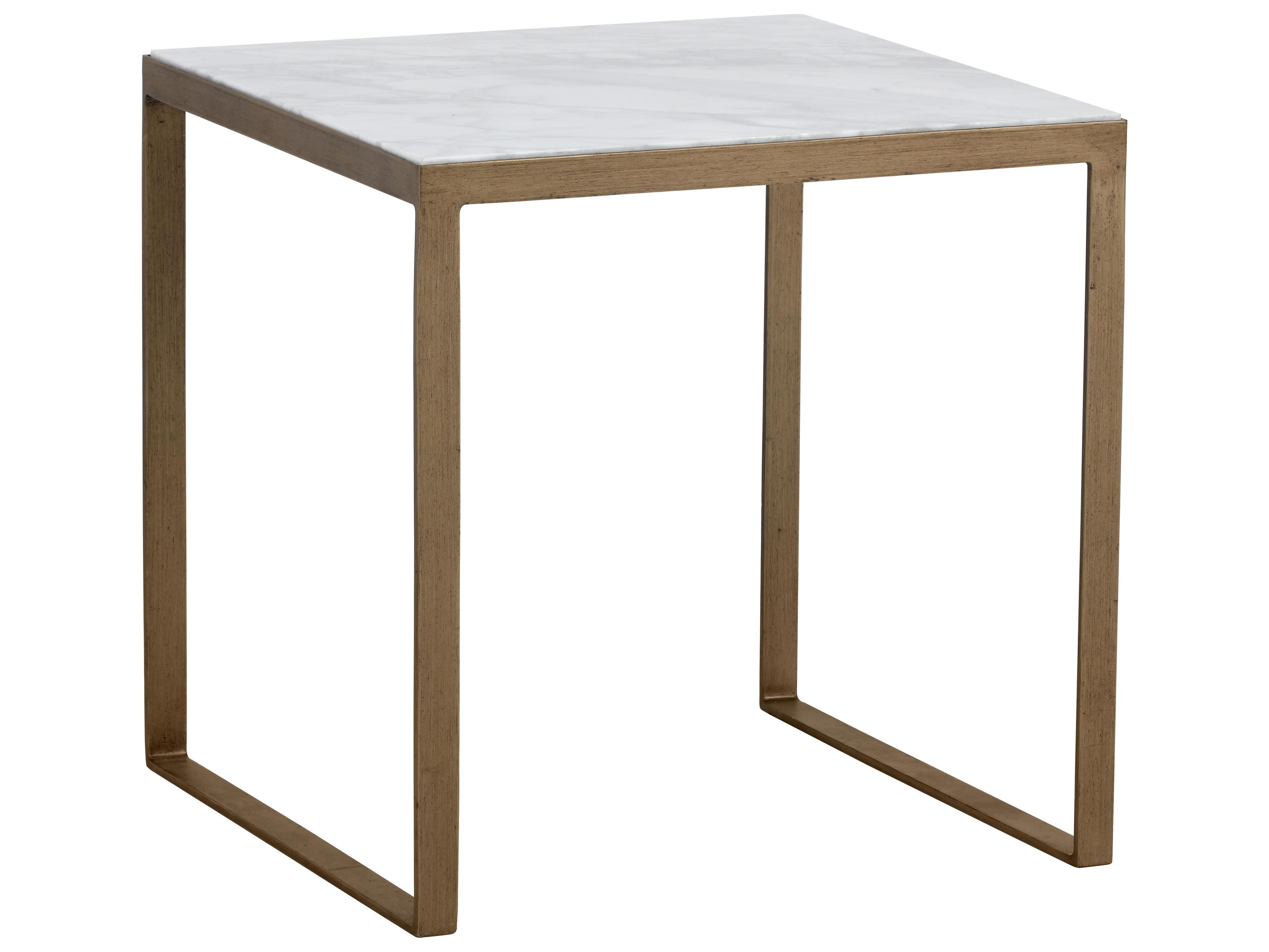 Sunpan Mixt Evert Square Marble White Antique Brass End Table