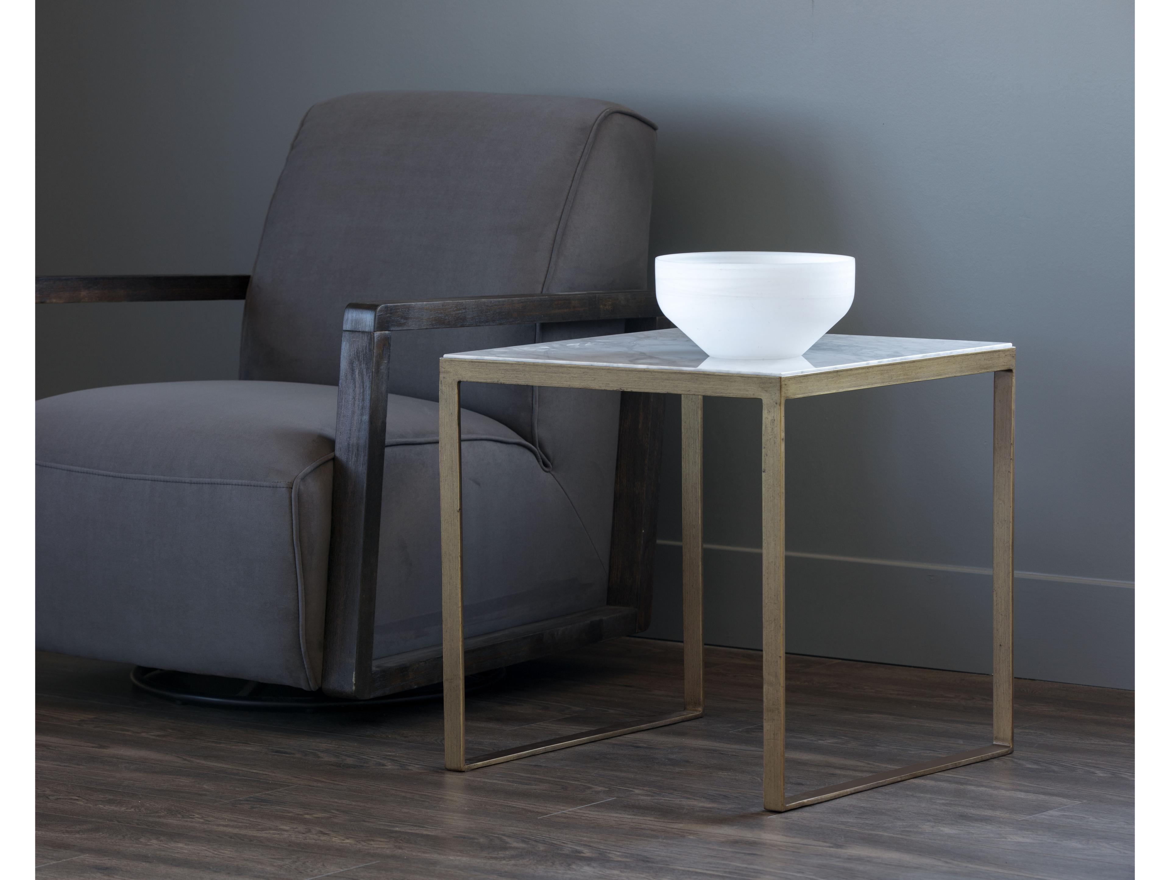 Sunpan Mixt Evert Square Marble White Antique Brass End Table