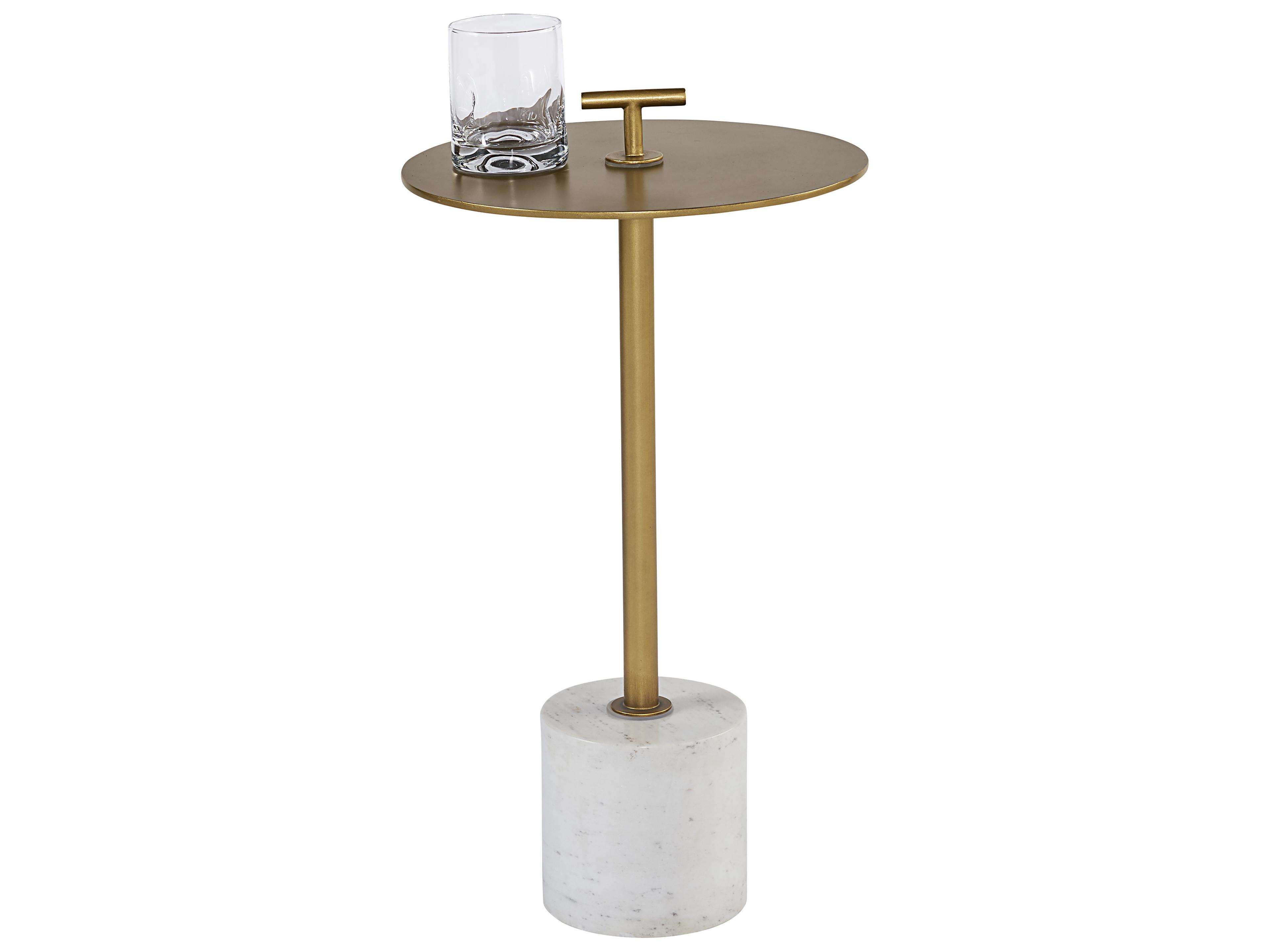 Sunpan Irongate Sia Round Metal White Brass End Table