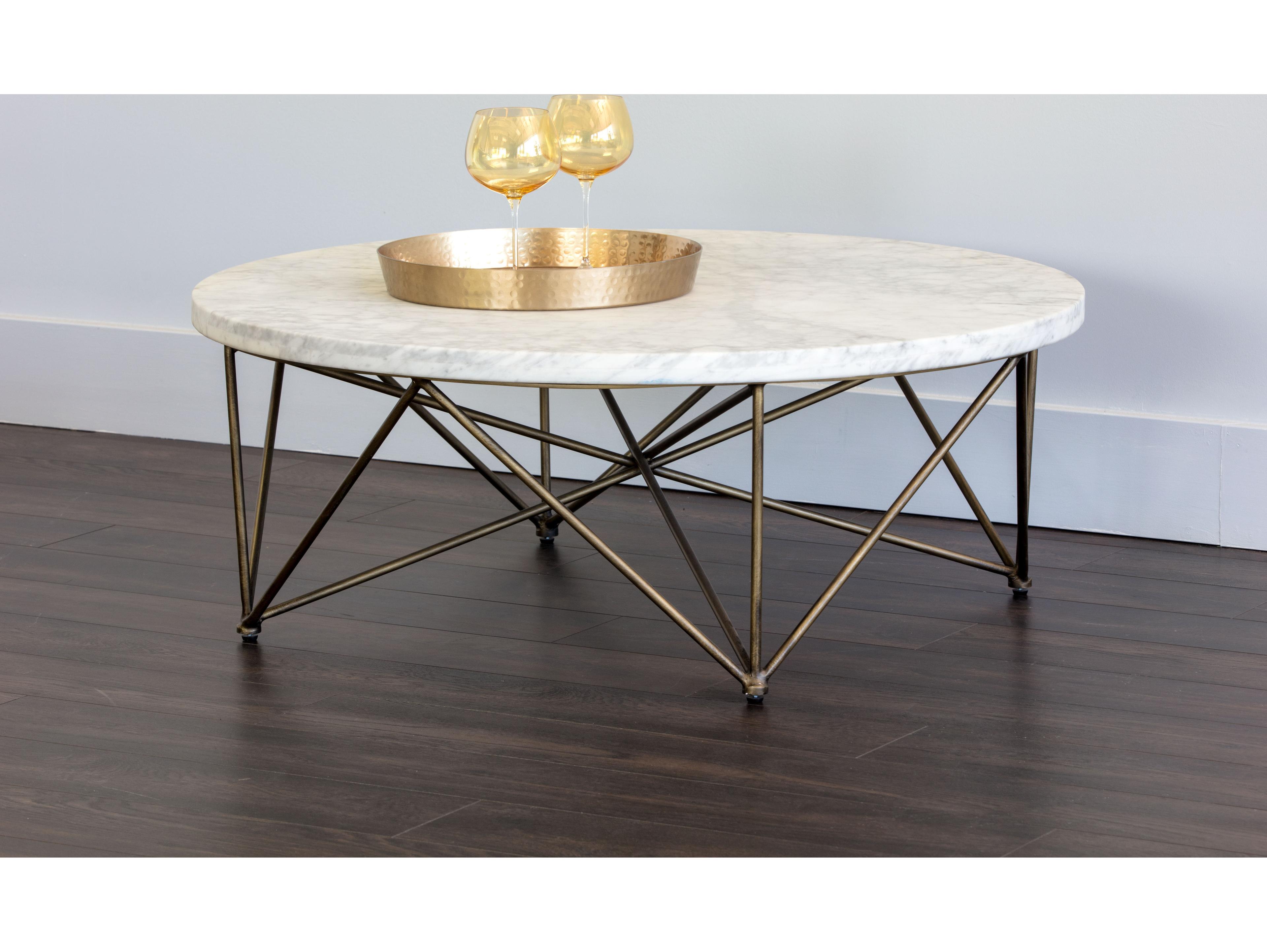 Sunpan Ikon Skyy Round Marble White Antique Brass Coffee Table