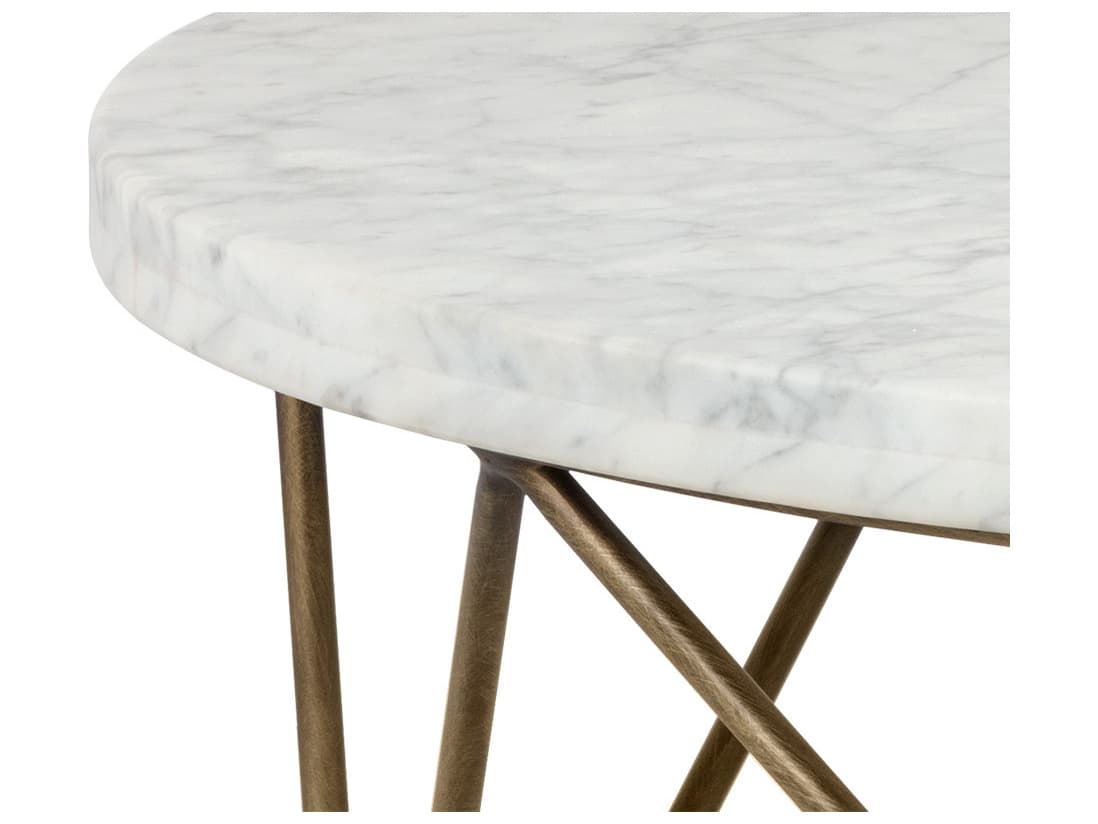 Sunpan Ikon Skyy Round Marble White Antique Brass Coffee Table