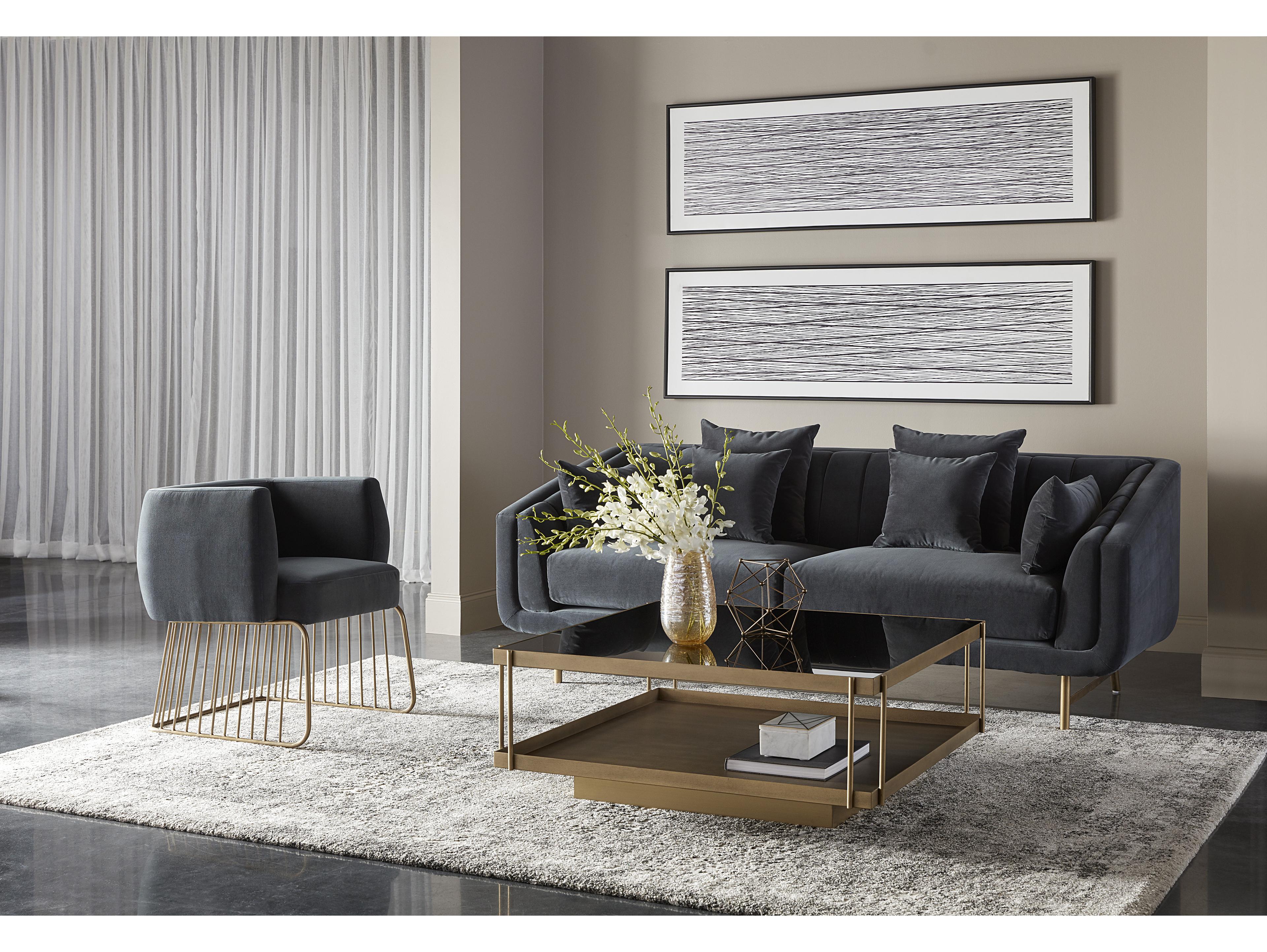 Sunpan Mixt Veera Grey Antique Brass Upholstered Sofa