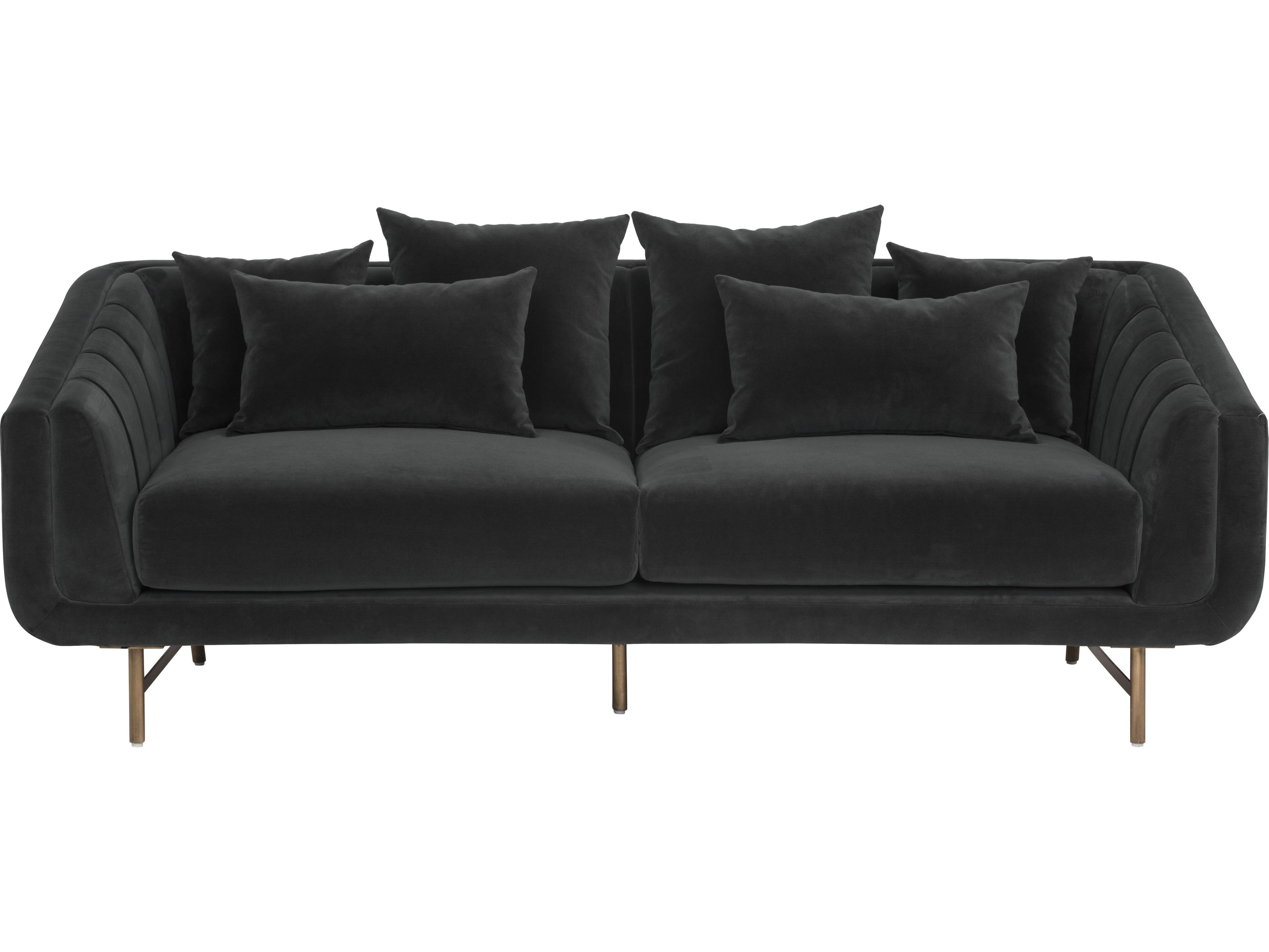 Sunpan Mixt Veera Grey Antique Brass Upholstered Sofa