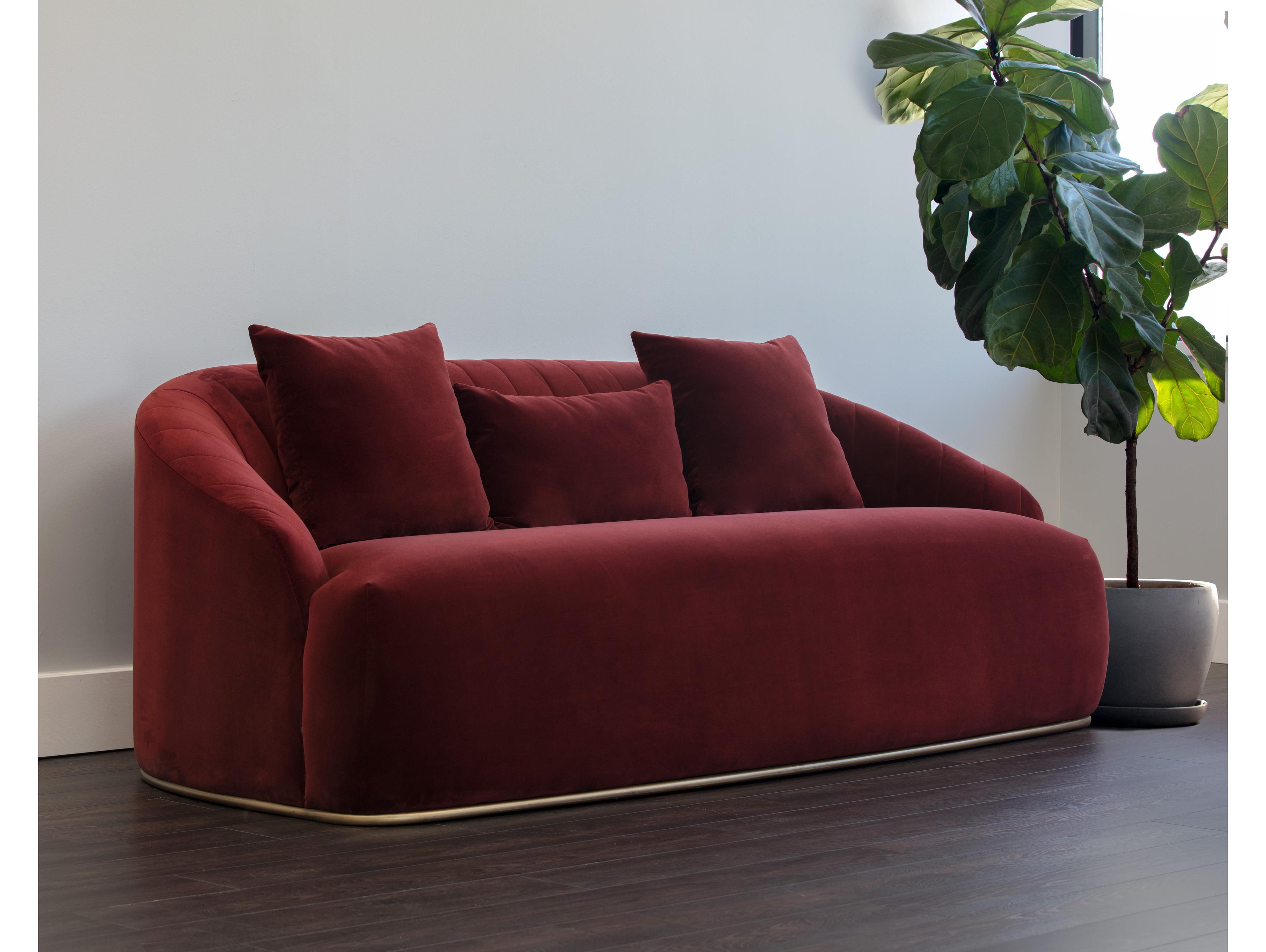 Sunpan Mixt Astrid Merlot Antique Brass Red Upholstered Loveseat