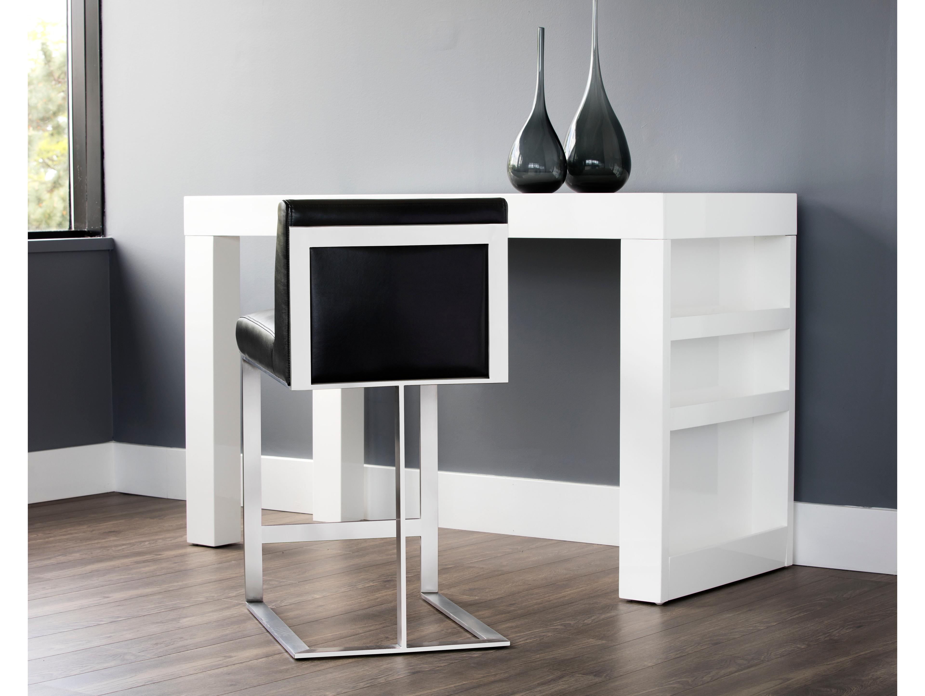 Sunpan Ikon Dean Leather Cantina Black Brushed Steel Counter Stool