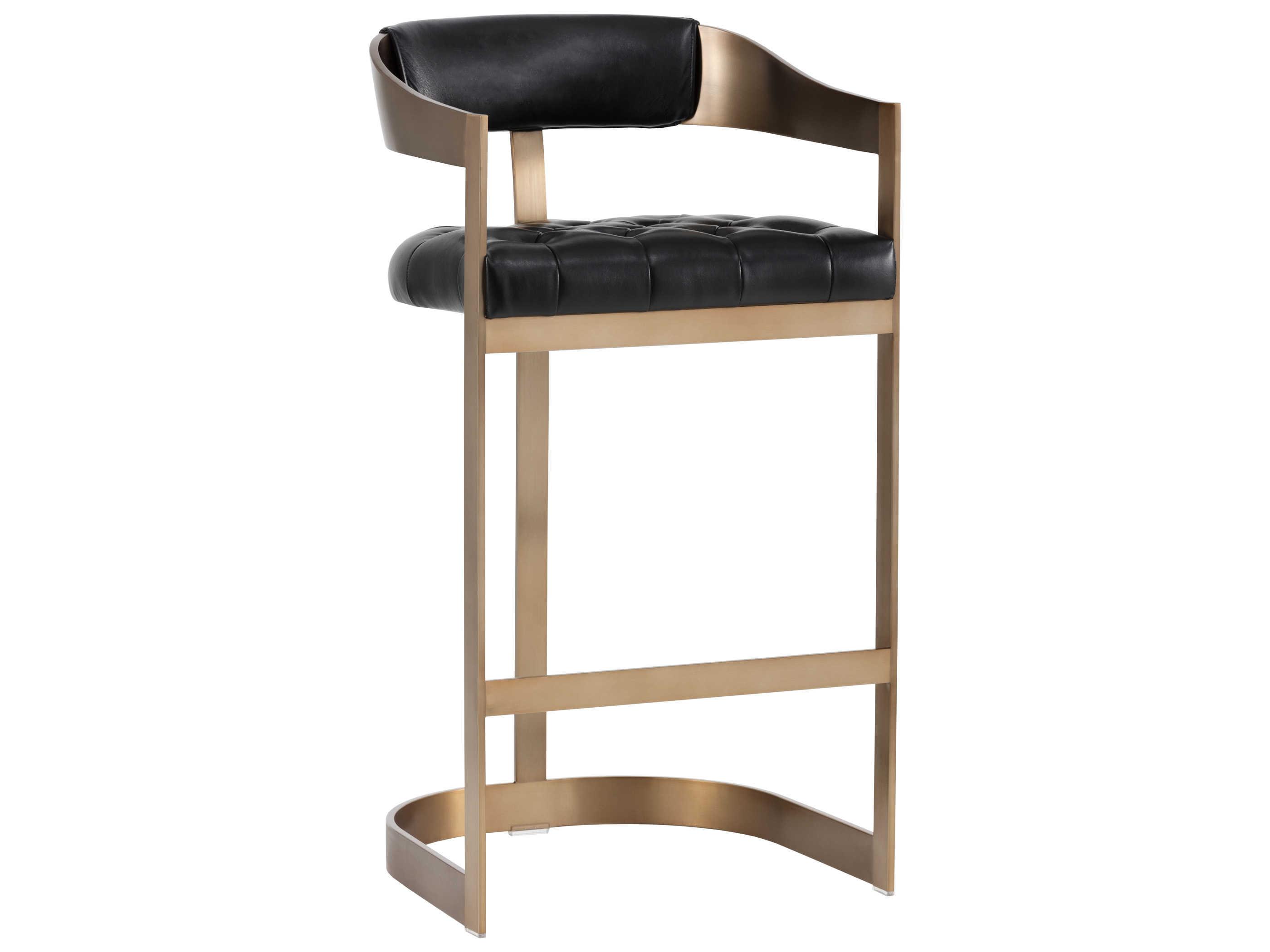 Sunpan Ikon Beaumont Leather Cantina Black Antique Brass Bar Stool