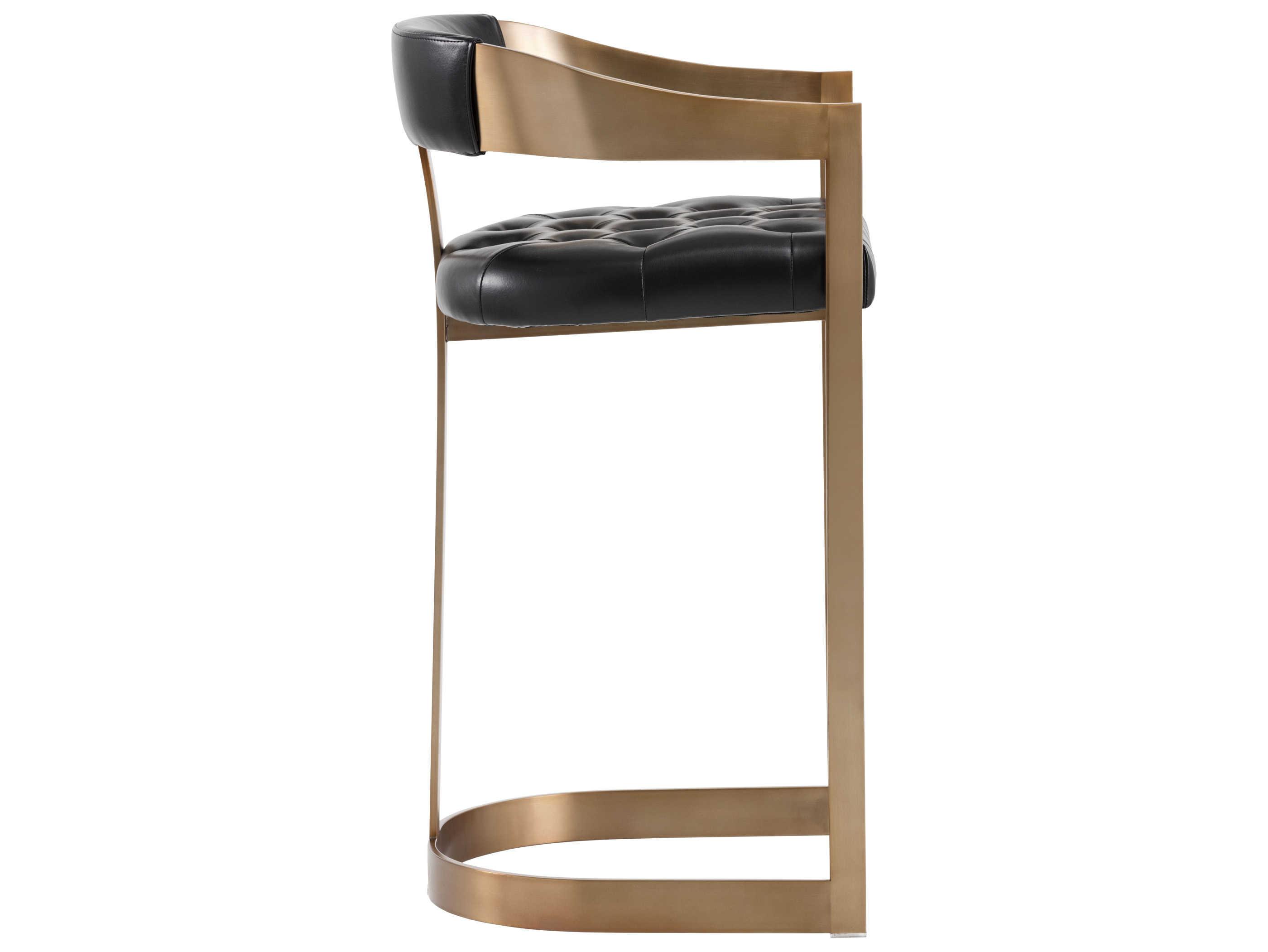 Sunpan Ikon Beaumont Leather Cantina Black Antique Brass Bar Stool