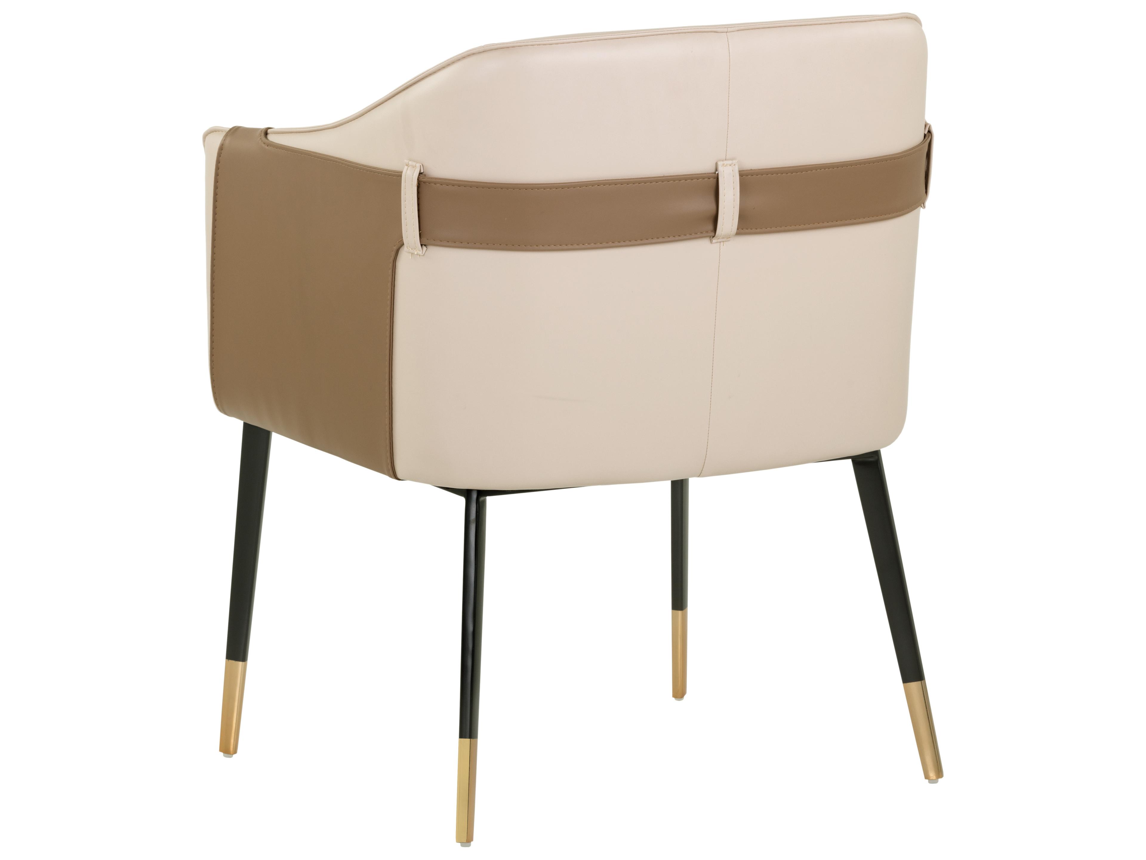 Sunpan Ikon Carter Leather Beige Upholstered Arm Dining Chair