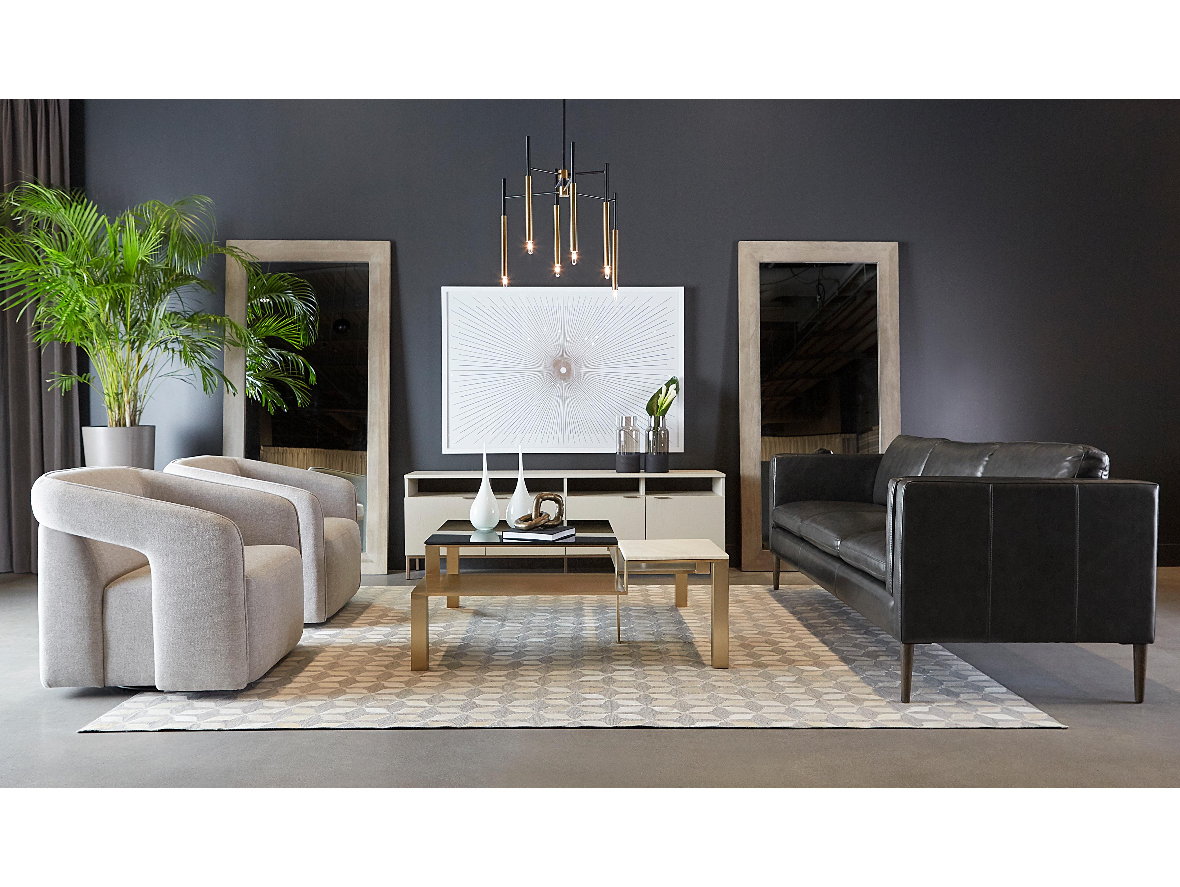 Sunpan Ikon Saber Square Metal Gold Brown White Coffee Table