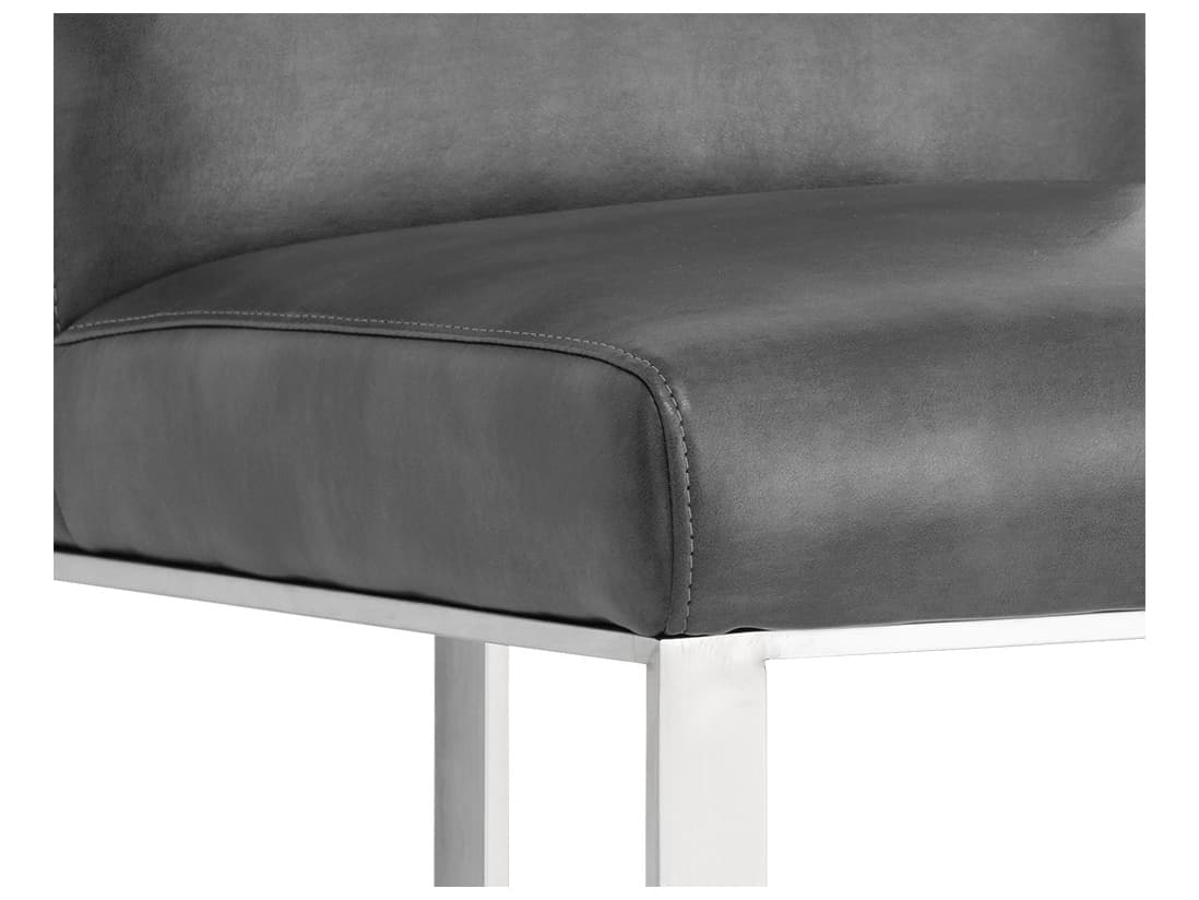 Sunpan Ikon Dean Leather Cantina Magnetite Brushed Steel Counter Stool