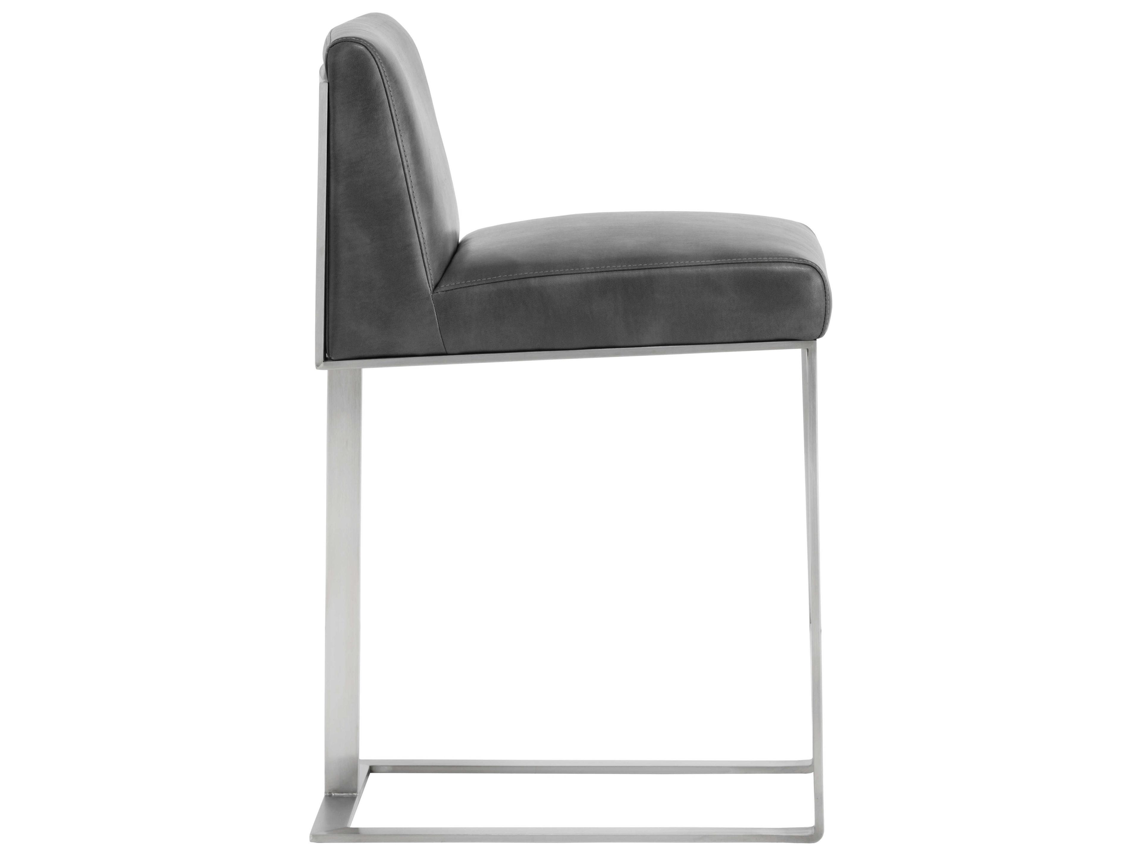Sunpan Ikon Dean Leather Cantina Magnetite Brushed Steel Counter Stool
