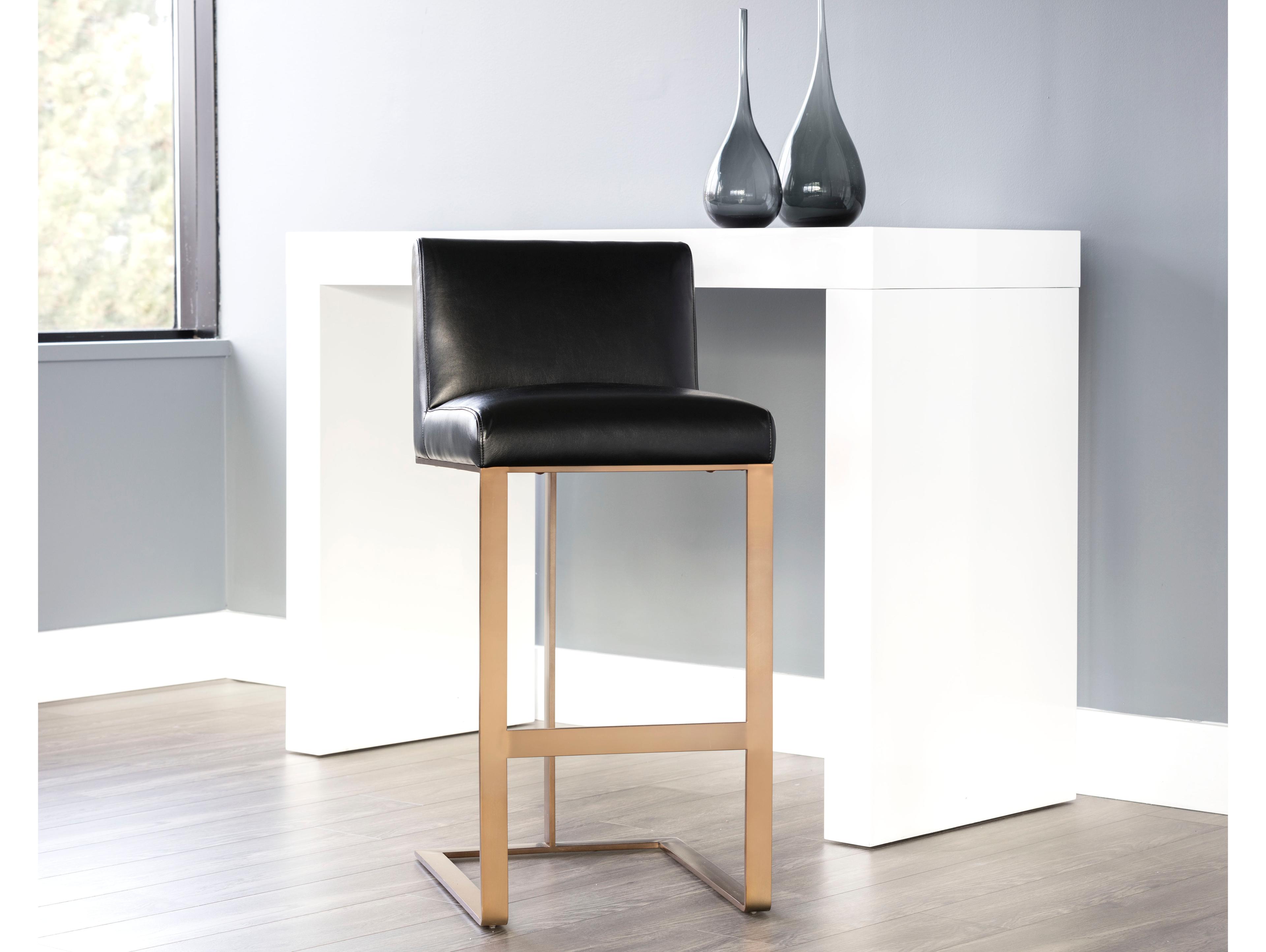 Sunpan Ikon Dean Leather Cantina Black Antique Brass Bar Stool