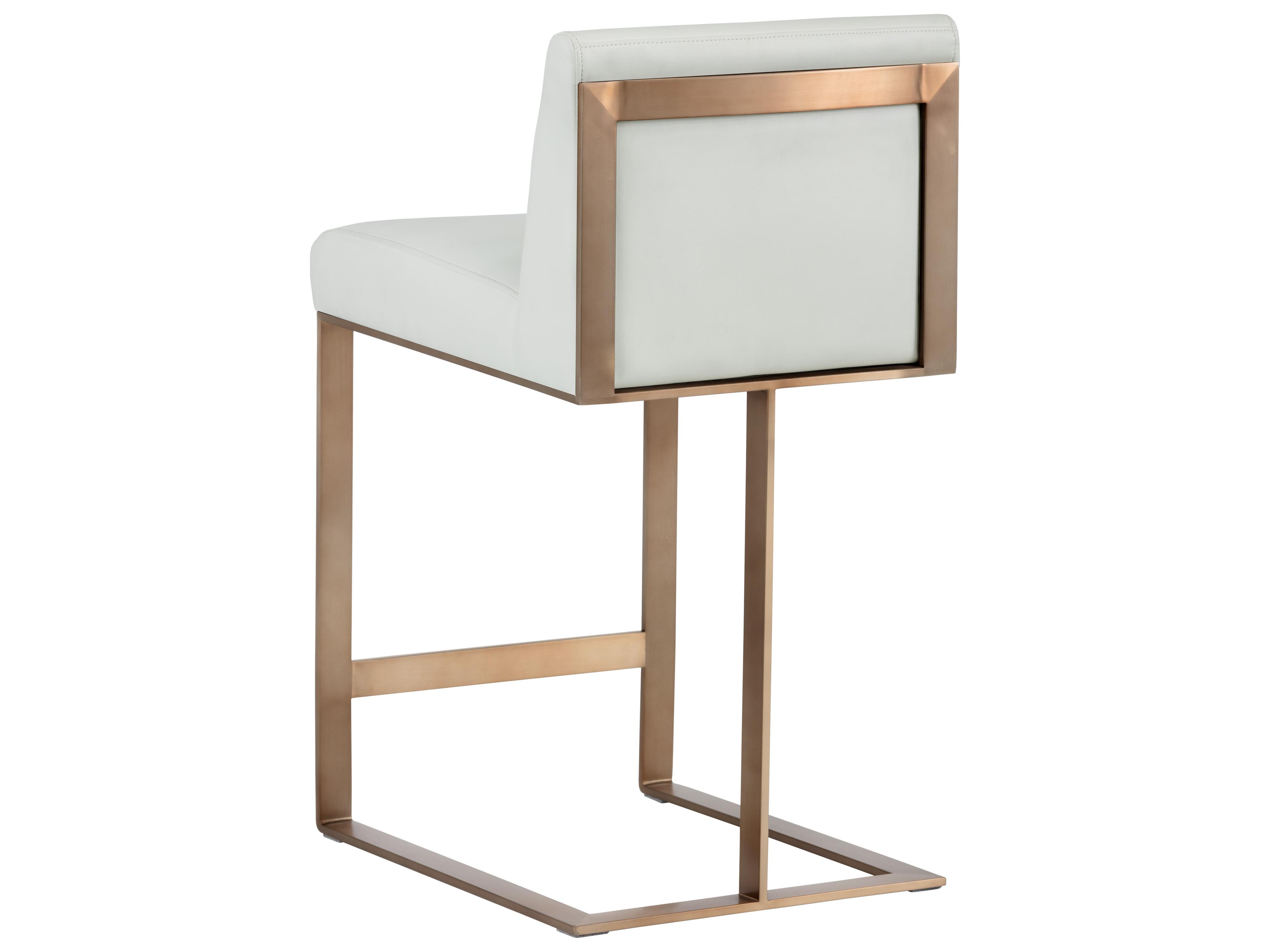 Sunpan Ikon Dean Leather Cantina White Antique Brass Counter Stool
