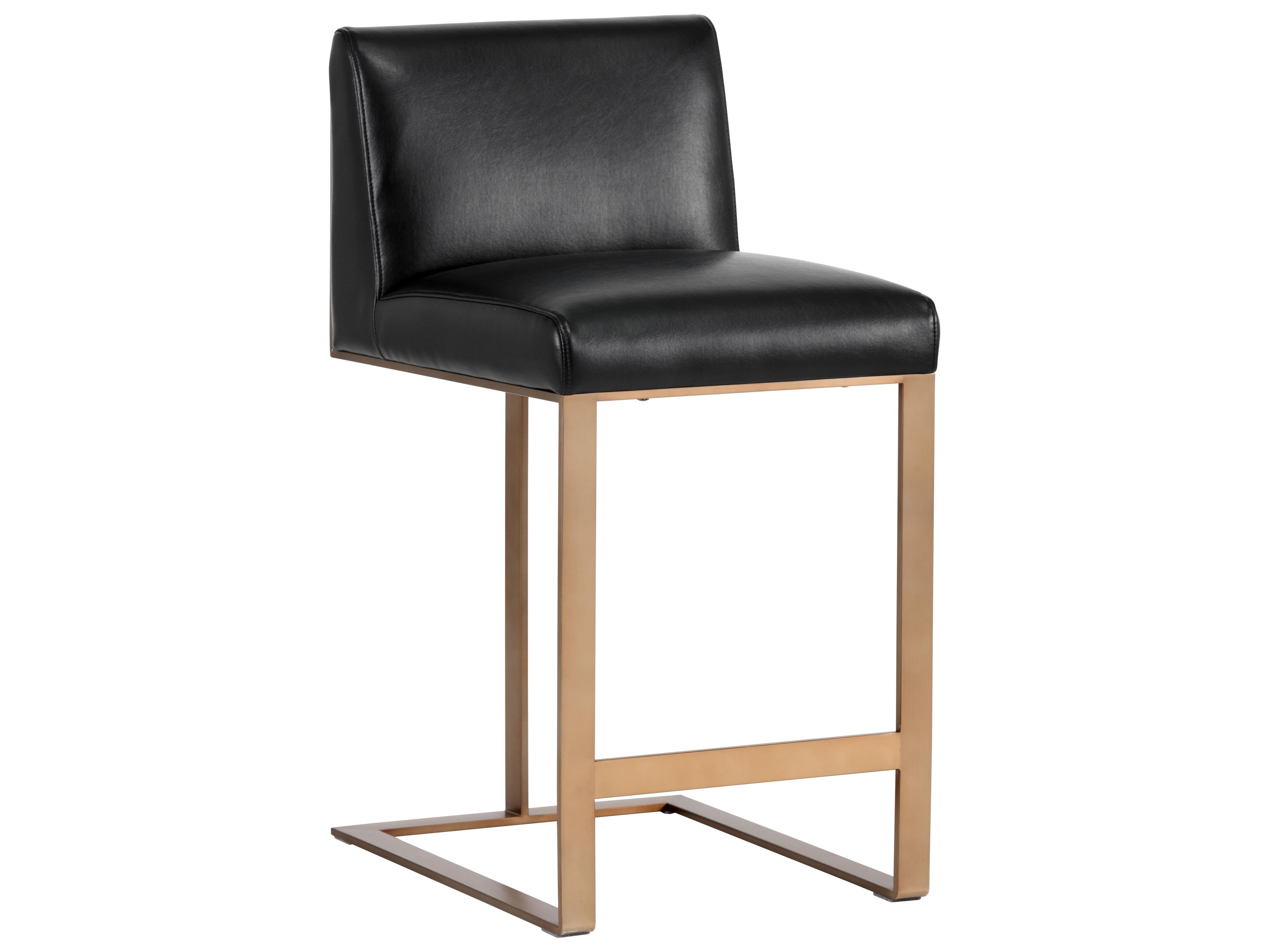 Sunpan Ikon Dean Leather Cantina Black Antique Brass Counter Stool